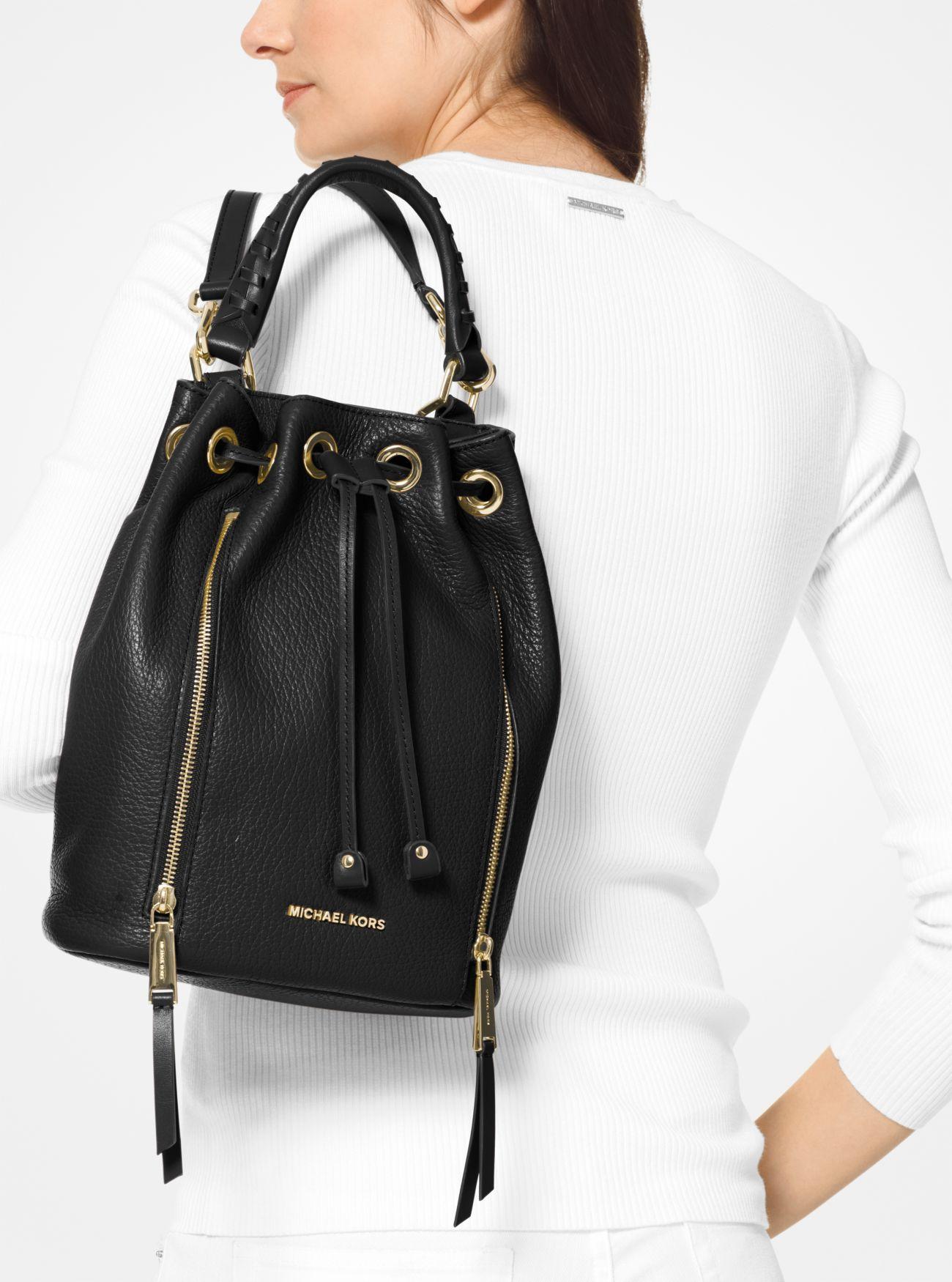 michael kors leather bucket bag