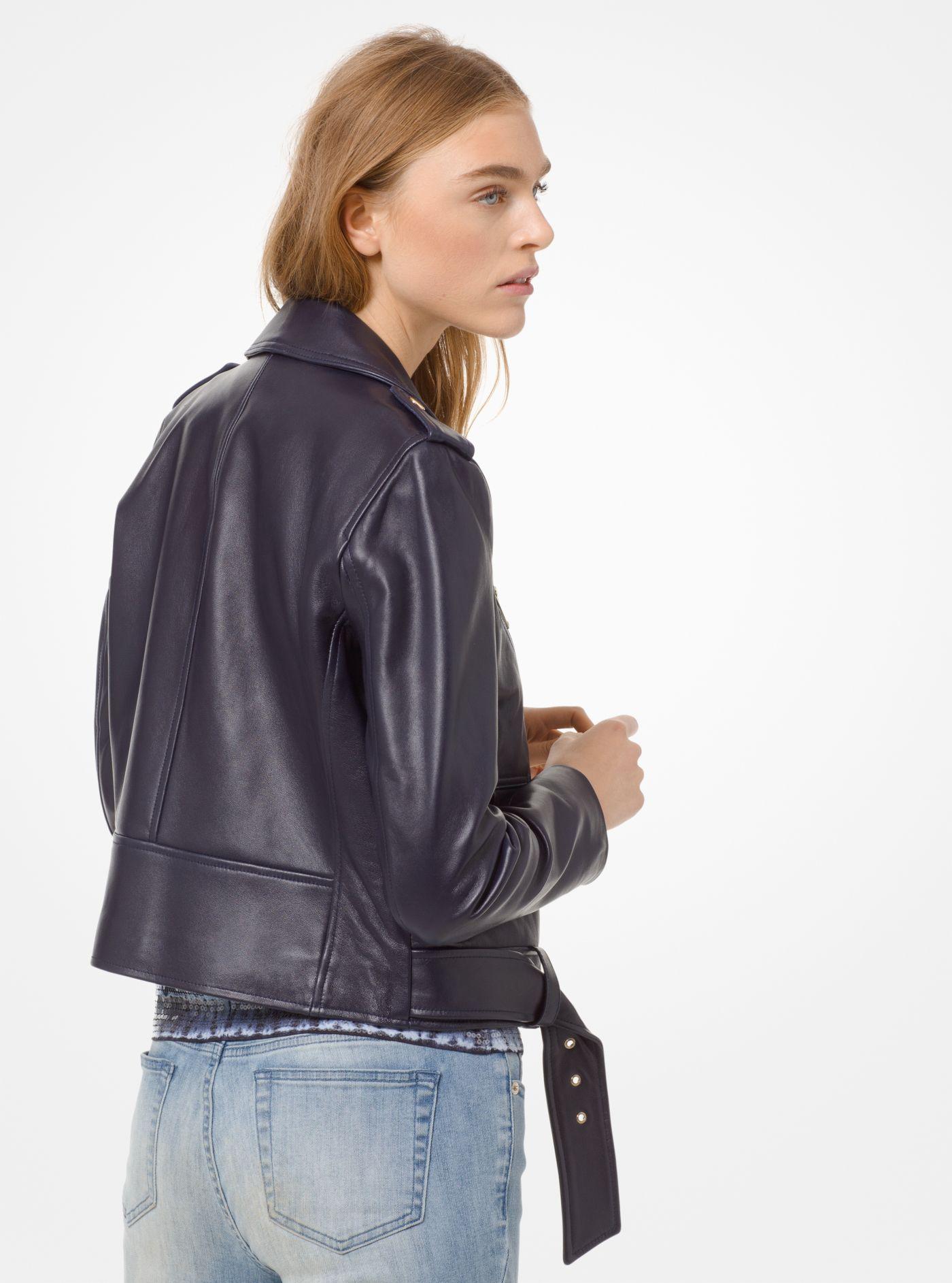michael kors navy leather jacket