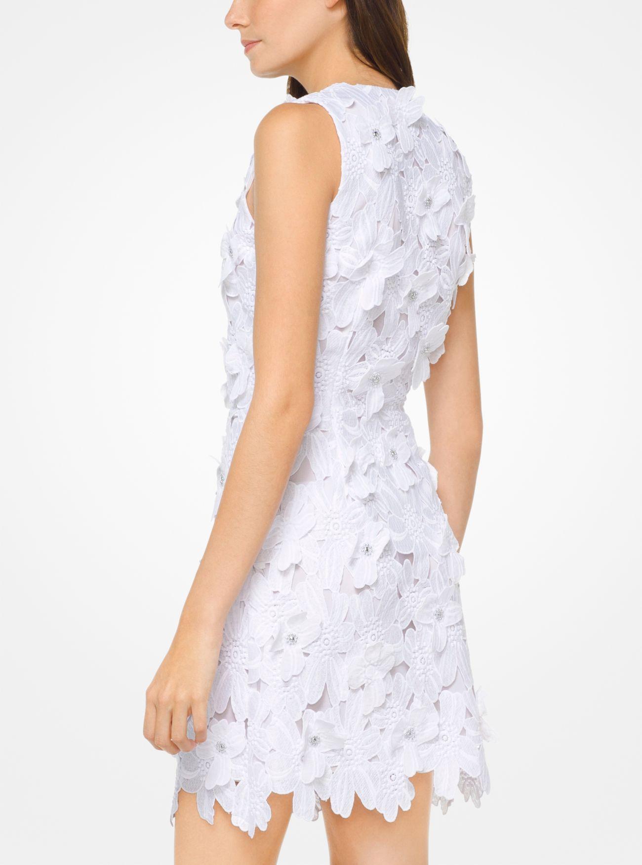 MICHAEL Michael Floral Applique Lace Dress in White