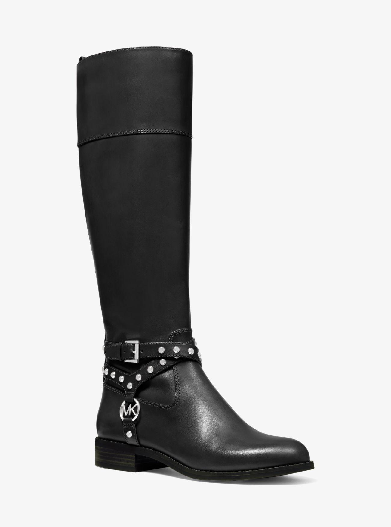 MICHAEL Michael Kors Preston Studded Leather Boot in Black - Lyst