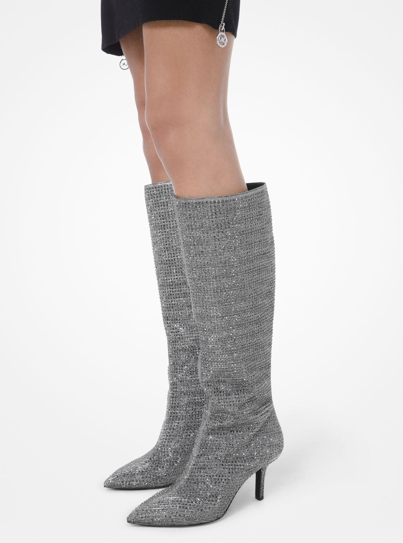 michael michael kors april leather and knit boot