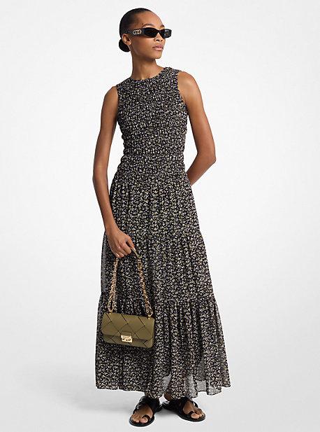 MICHAEL Michael Kors Floral Print Smocked Georgette Maxi Dress in Green |  Lyst