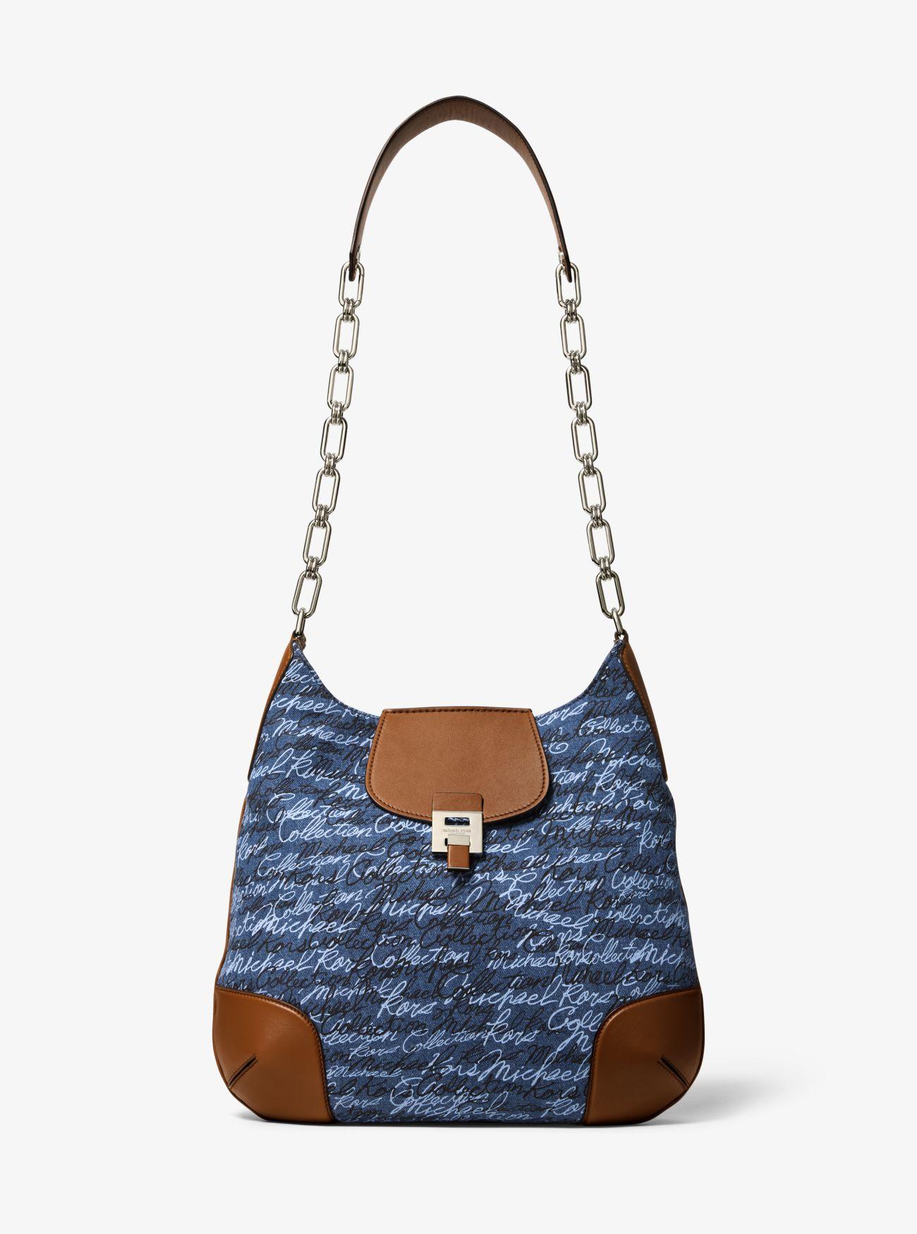 Michael Kors Bancroft Oversized Signature Print Denim Shoulder Bag in