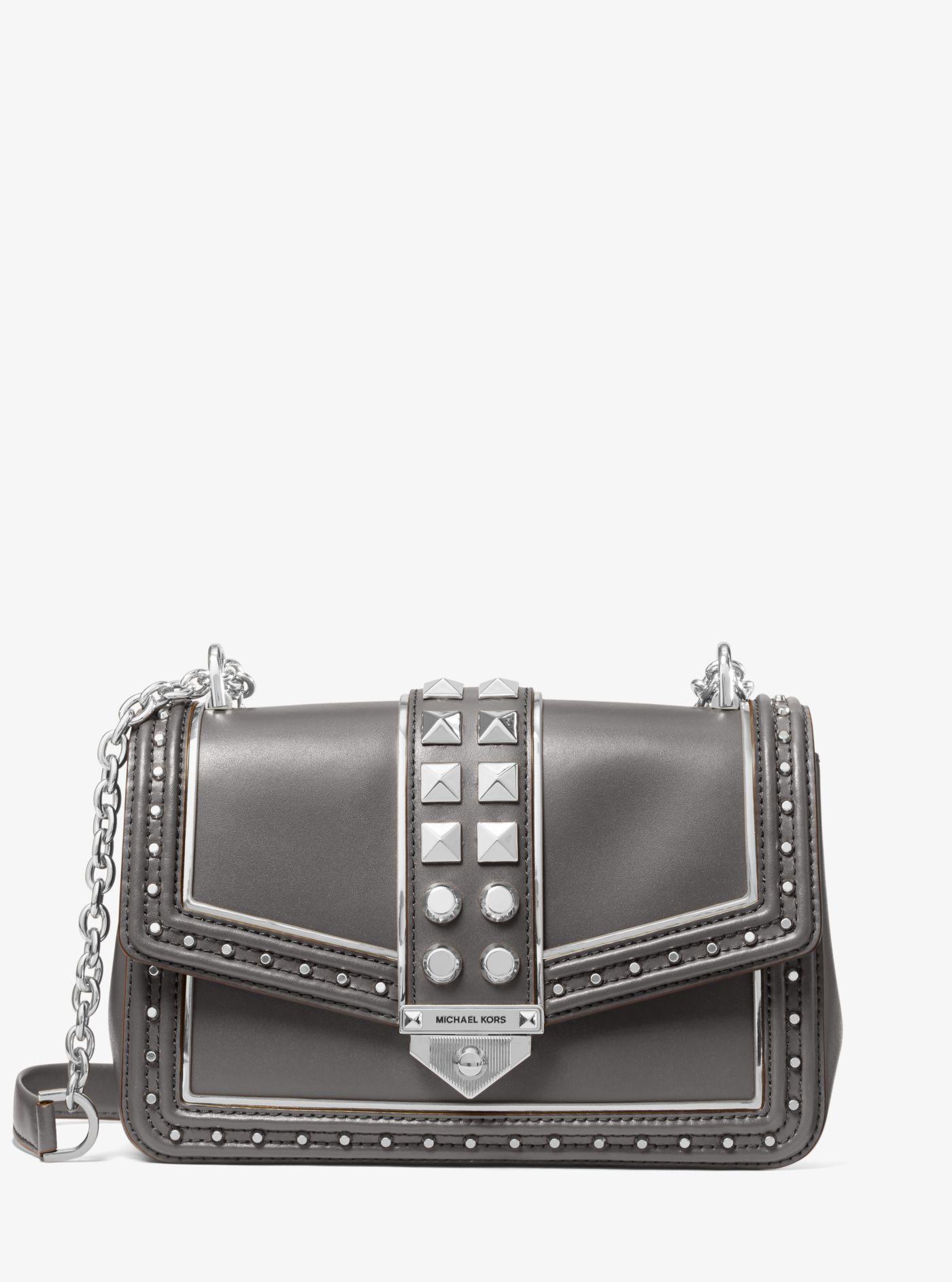 soho large studded quilted faux leather shoulder bag