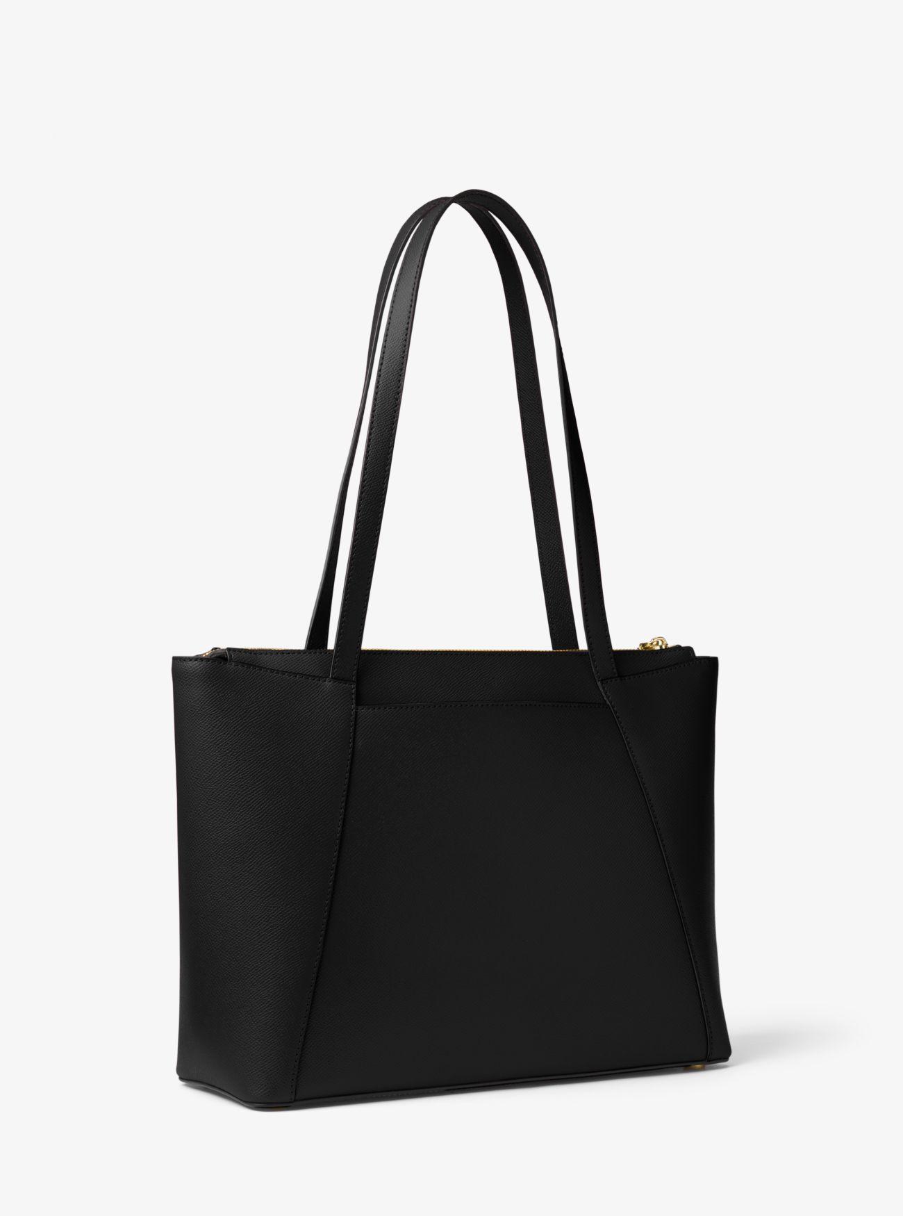 Michael Kors Maddie Medium Crossgrain Leather Tote Bag in Black | Lyst