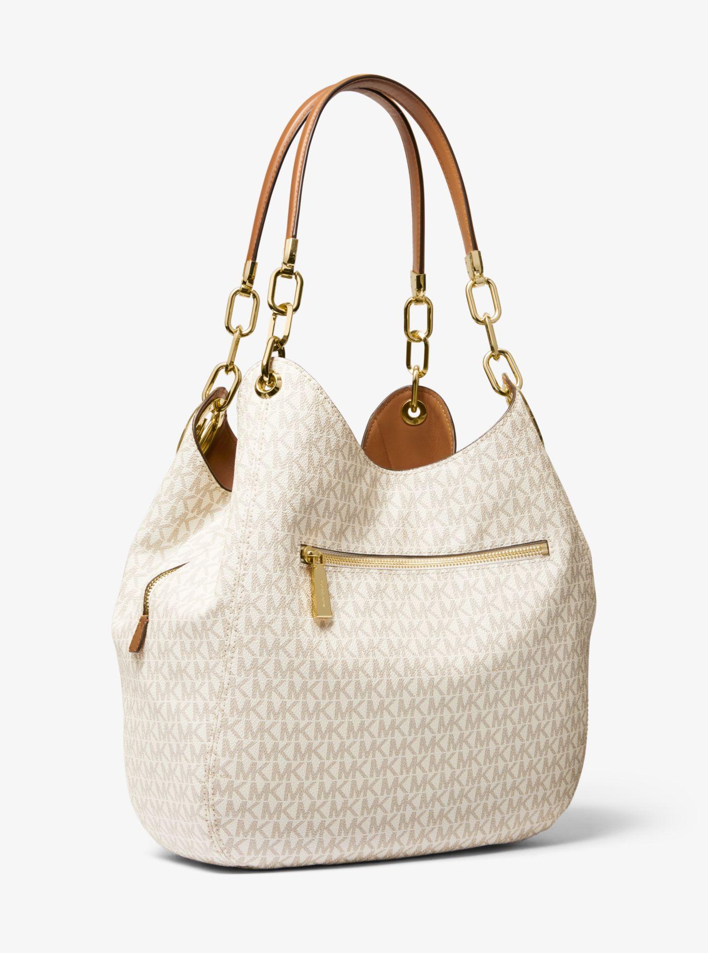 Michael Kors Lillie Large Logo Shoulder Bag in White | Lyst