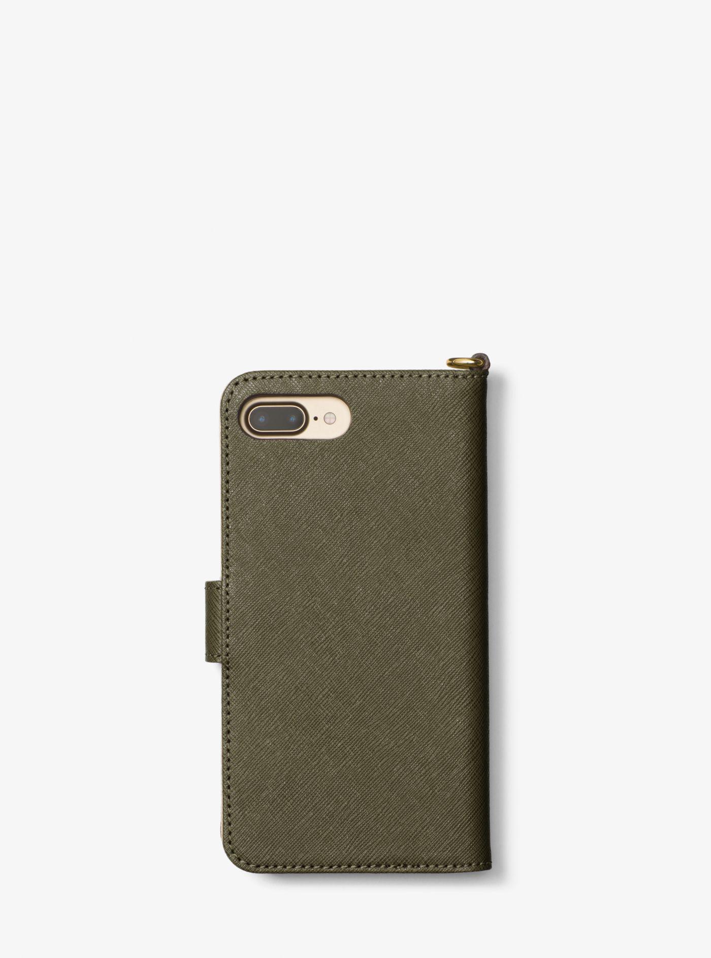 øje Harden kamp Michael Kors Saffiano Leather Folio Phone Case For Iphone 7 Plus in Olive  (Green) - Lyst