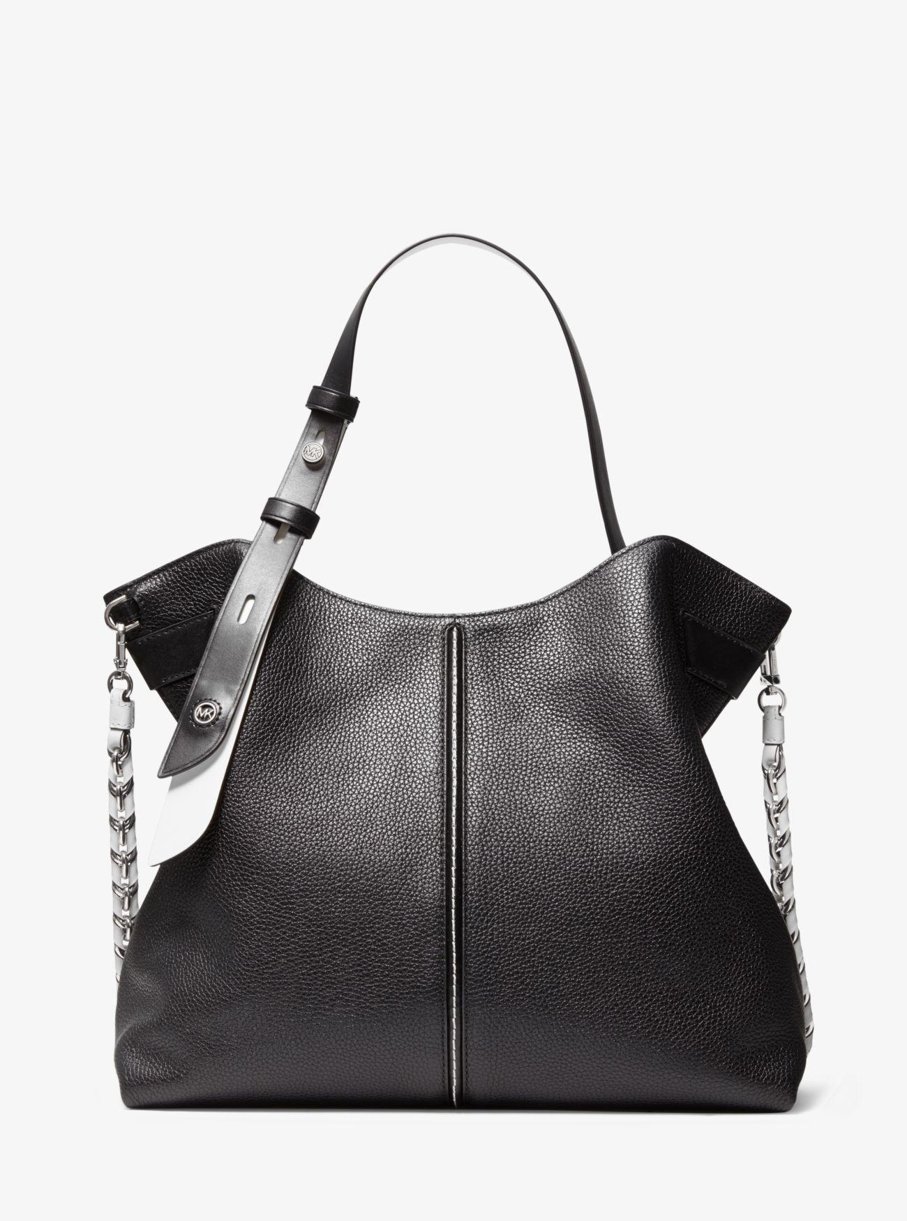 Michael Kors Downtown Astor Large Pebbled Leather Shoulder Bag in Black ...
