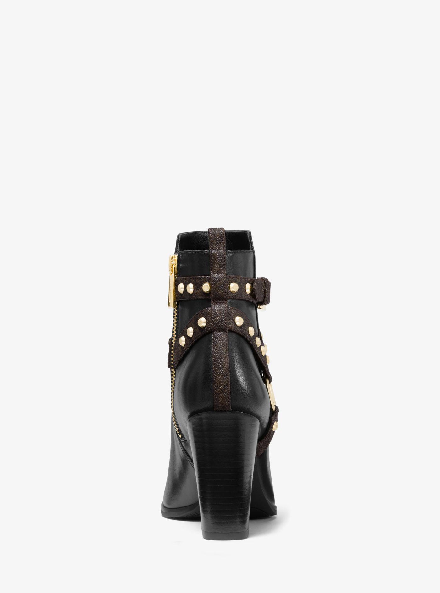 Michael Kors Preston Studded Leather Ankle Boot in Black | Lyst