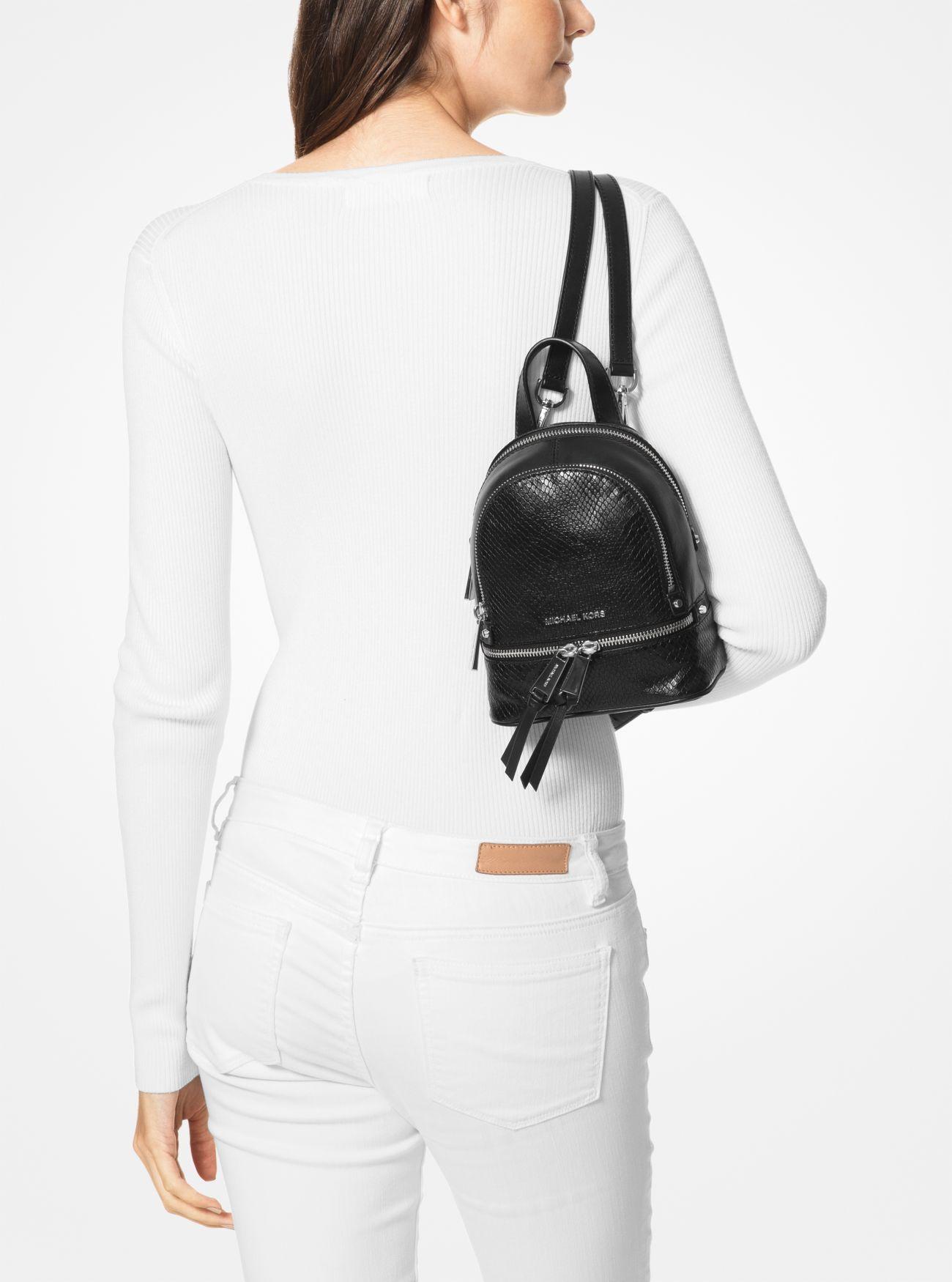 Michael Kors Rhea Mini Python-embossed Leather Backpack in Black - Lyst