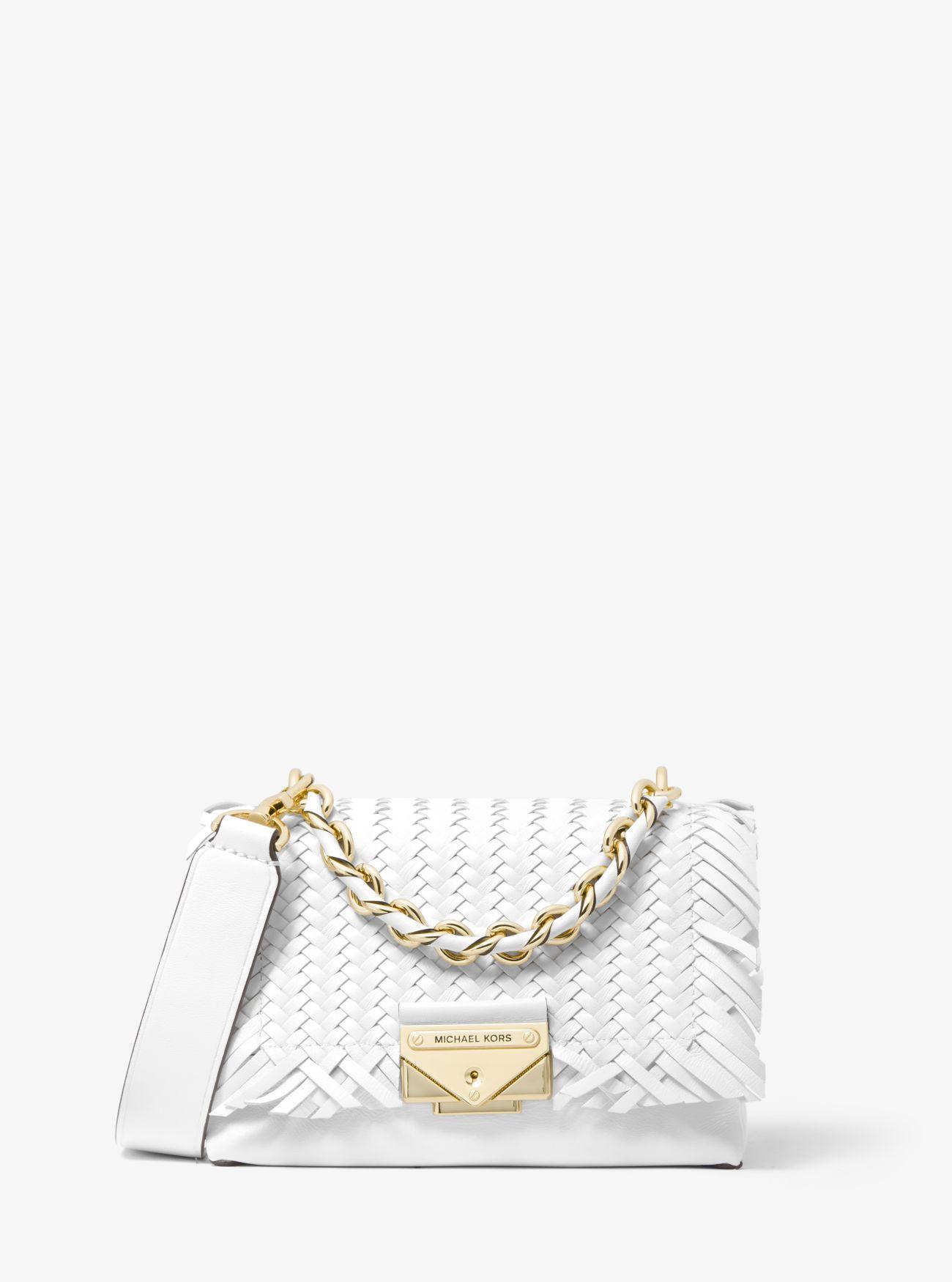 Michael Kors Mk Cece Extrasmall Woven Leather Crossbody Bag in White