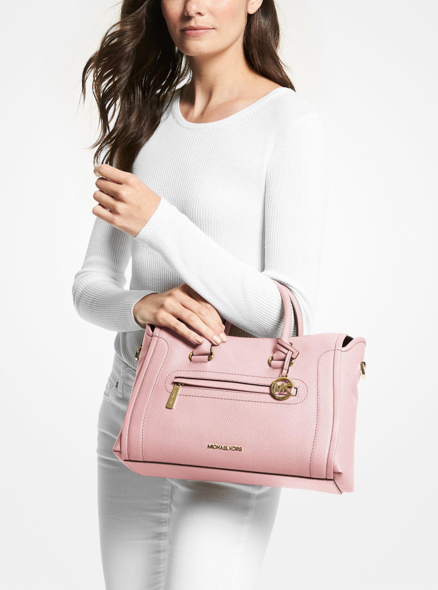 Michael Kors Carine Large Pebbled Leather Satchel in Pink | Lyst