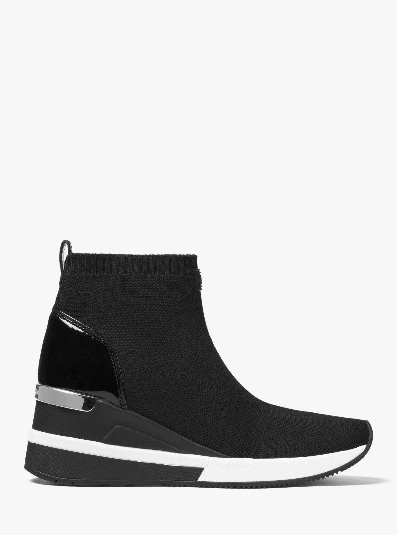 MICHAEL Michael Kors Leather Skyler Stretch-knit Sock Sneaker in Black ...