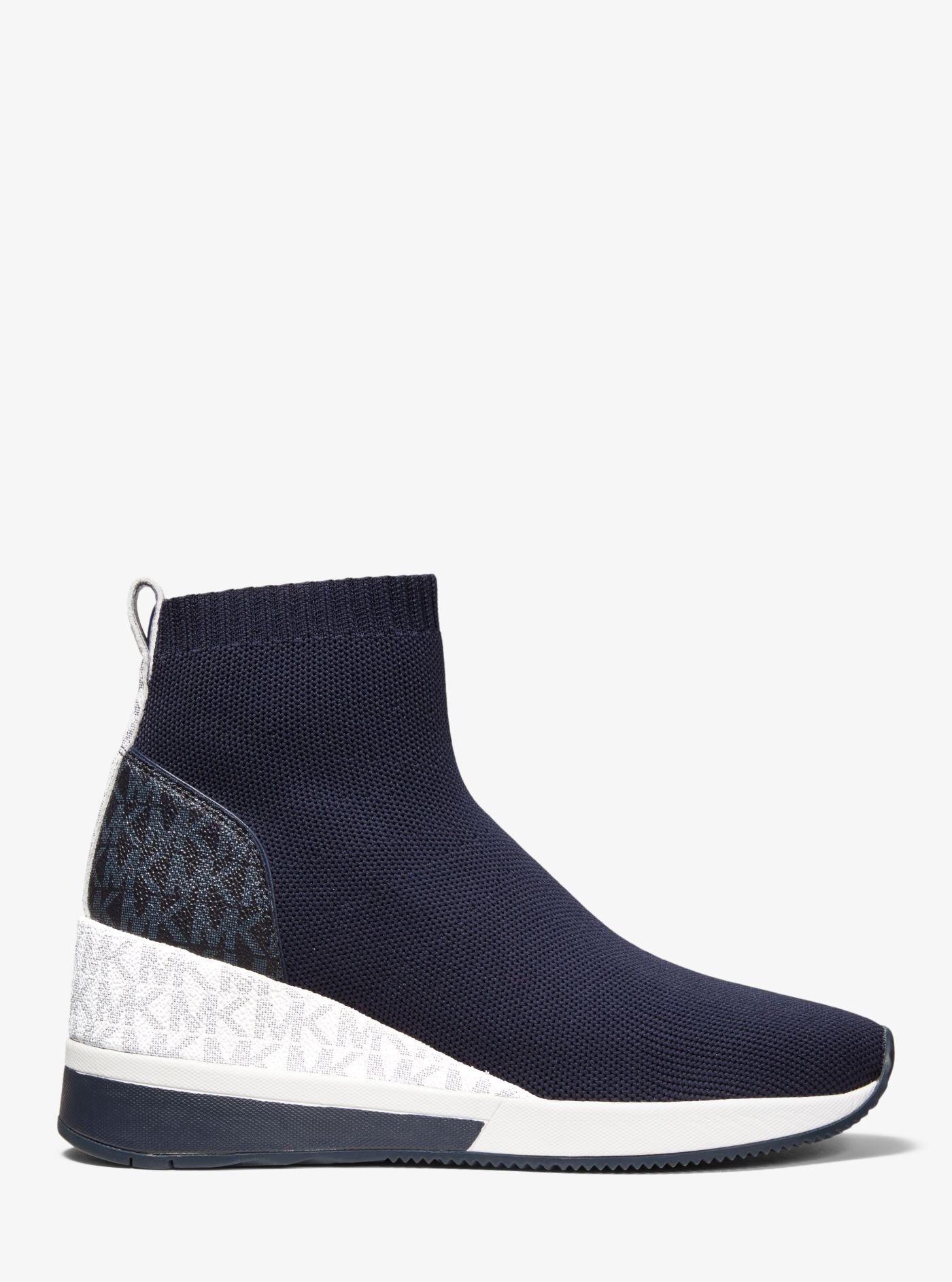Michael Kors Skyler Stretch Knit And Two-tone Logo Sock Sneaker in Blue |  Lyst