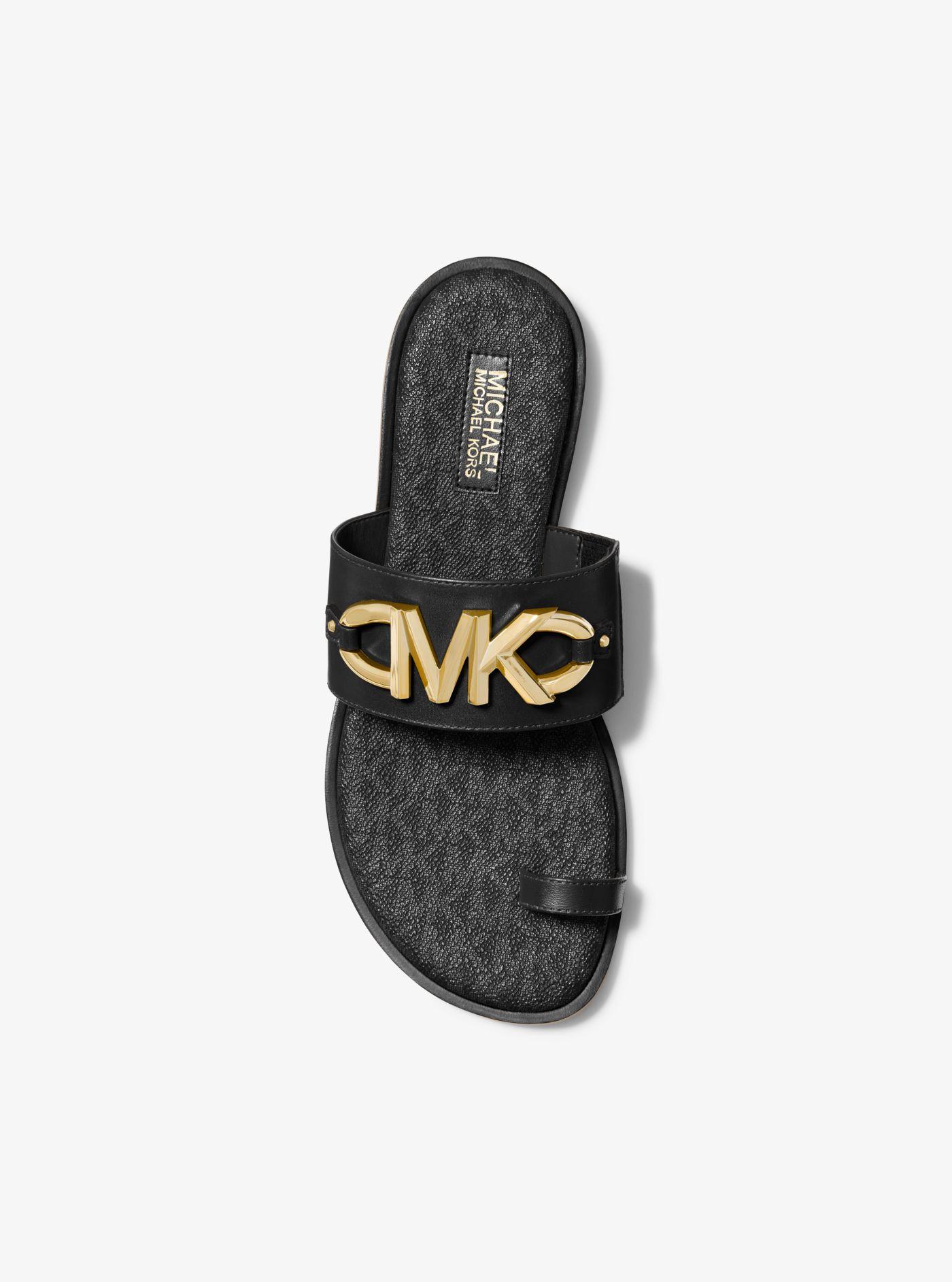 Michael Kors Izzy Embellished Leather Sandal in Black | Lyst