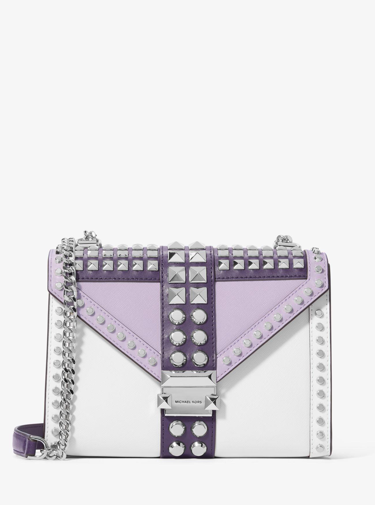 Michael Kors Whitney Large Studded Tri-color Saffiano Leather Convertible Shoulder Bag in Purple ...