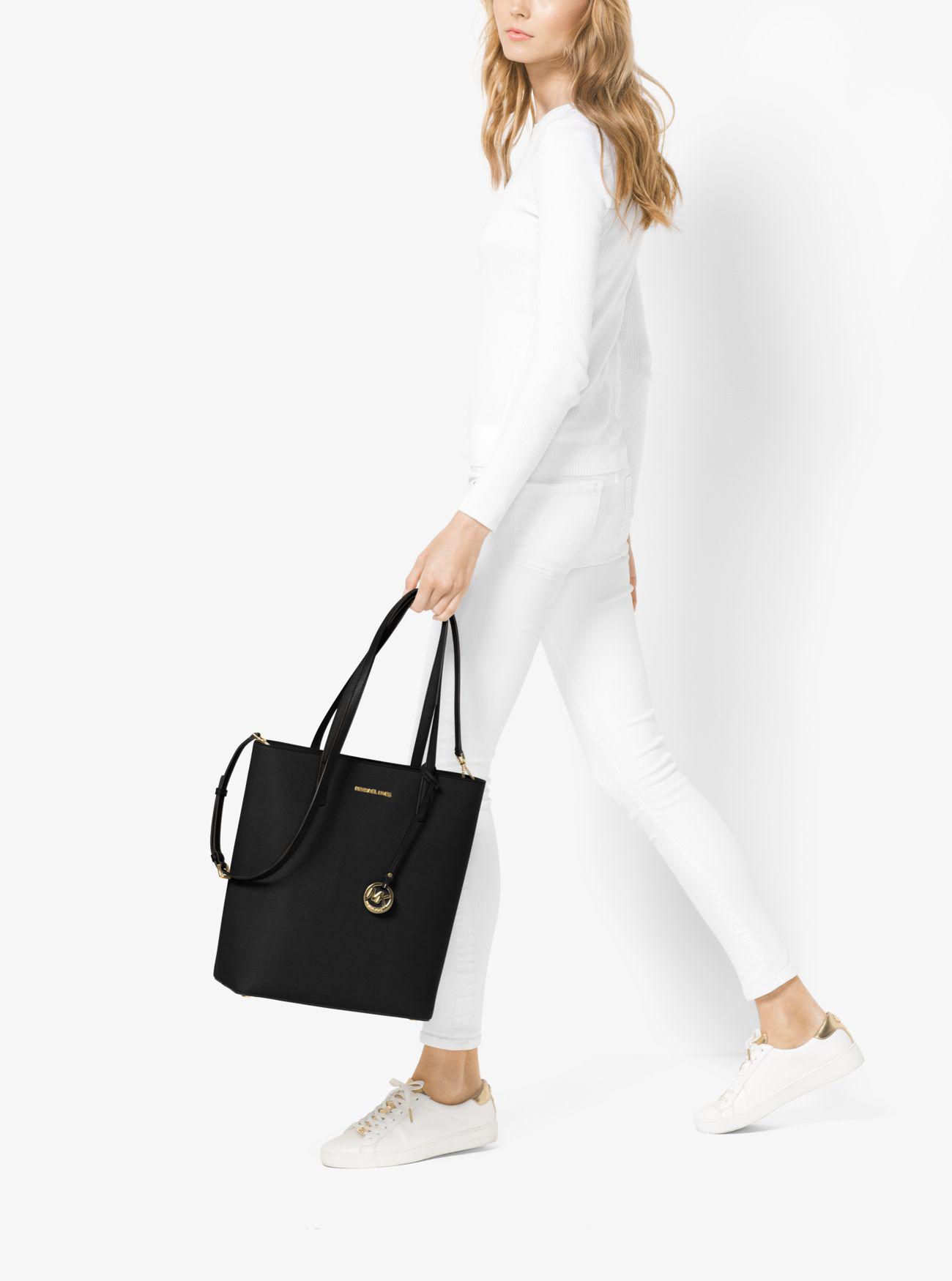 Michael Kors Hayley Large Top-zip Leather Tote Bag in Black | Lyst