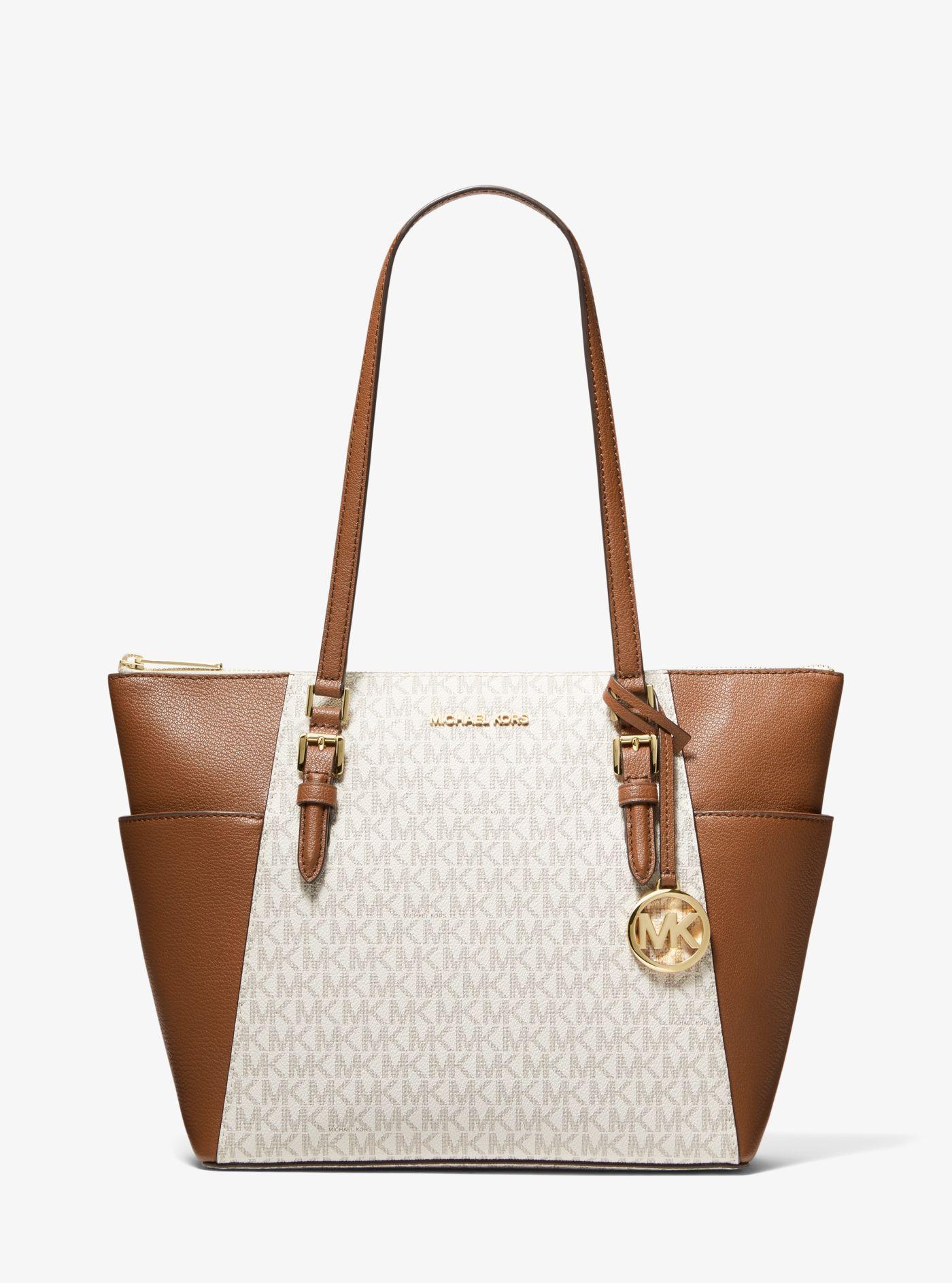 Womens Bags Tote bags Save 53% Michael Kors Charlotte Signature Leather Tote Bag in Brown 