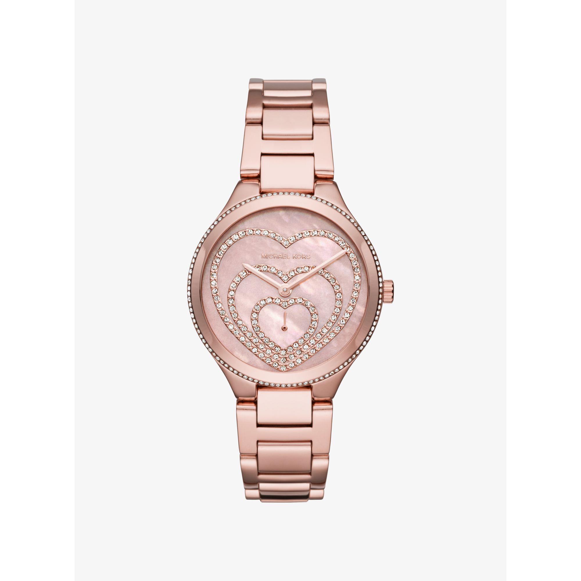 Michael kors Lainey Pavé Heart Rose Gold-tone Watch in  