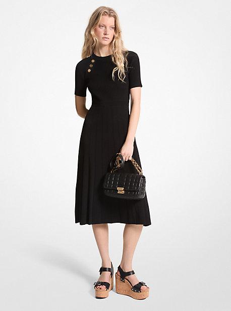 MICHAEL Michael Kors Mk Ribbed Stretch Knit Button Midi Dress in Black |  Lyst