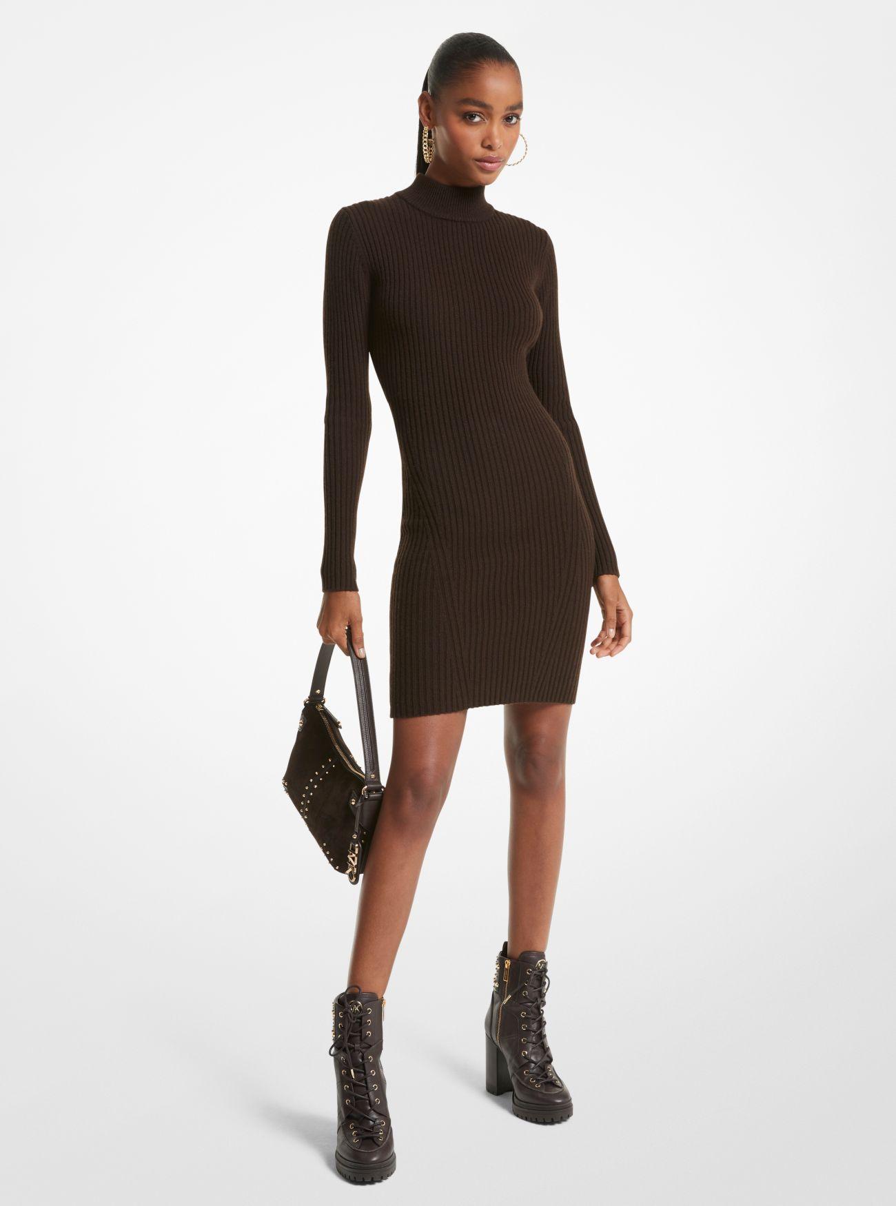 Michael Kors Ribbed Merino Wool Blend Dress in Brown Lyst UK