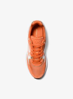 Michael Kors Riley Mixed-Media Trainer in Orange | Lyst