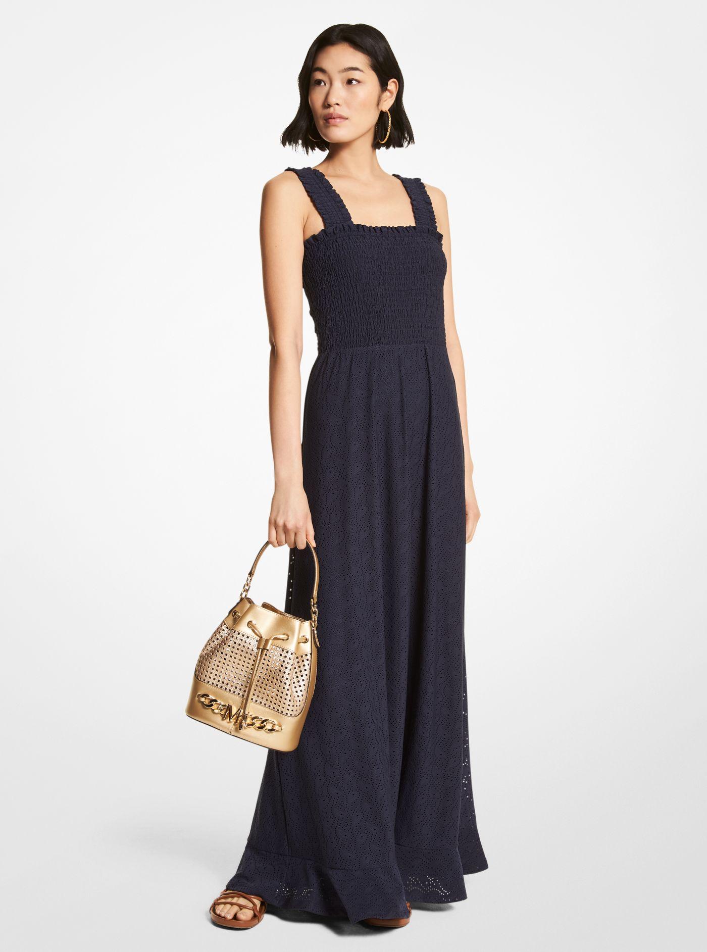 Michael Kors Synthetic Paisley Eyelet Smocked Woven Dress in Blue ...