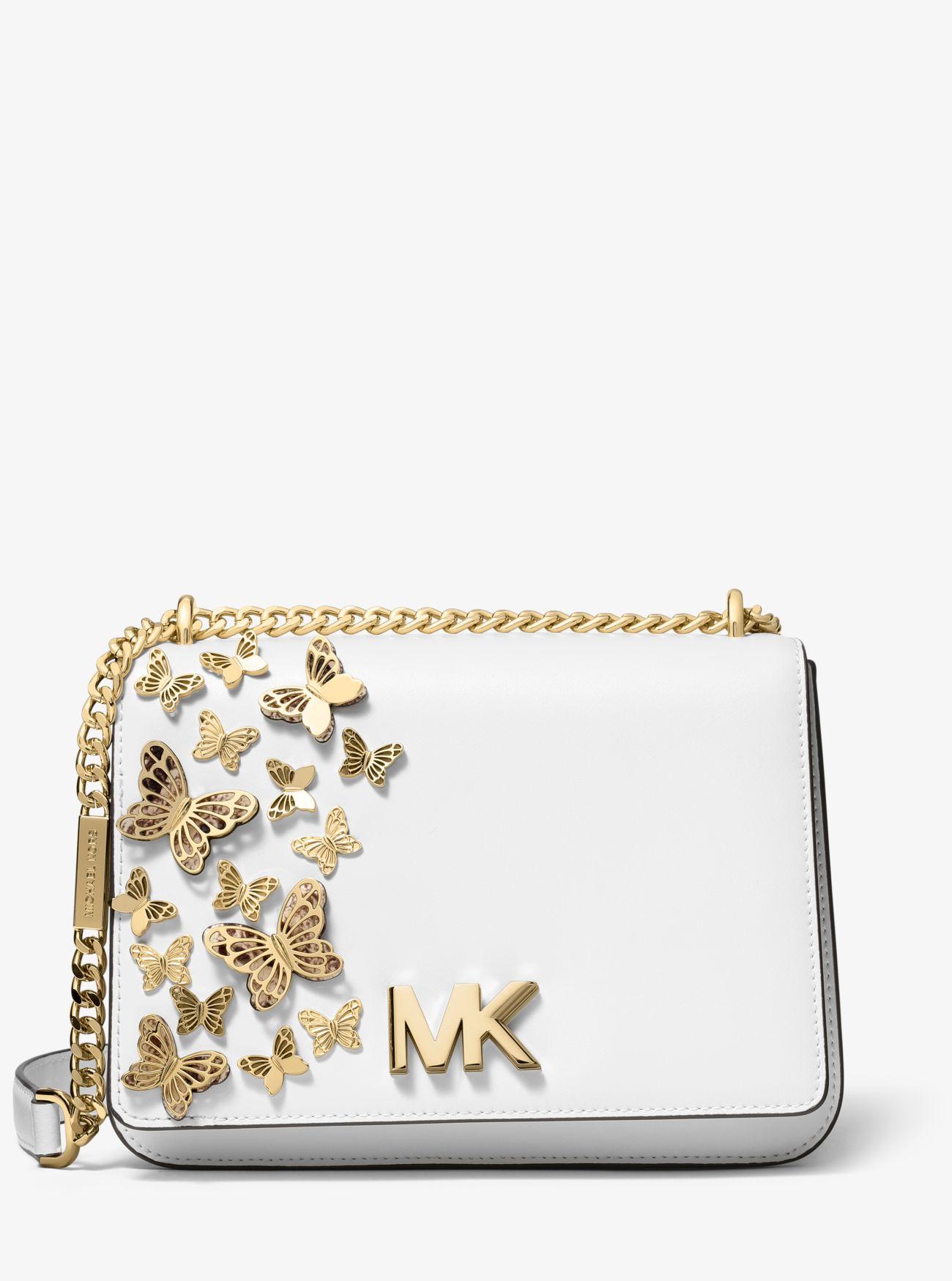 Michael Kors Butterfly Chain Leather Shoulder Bag in White | Lyst