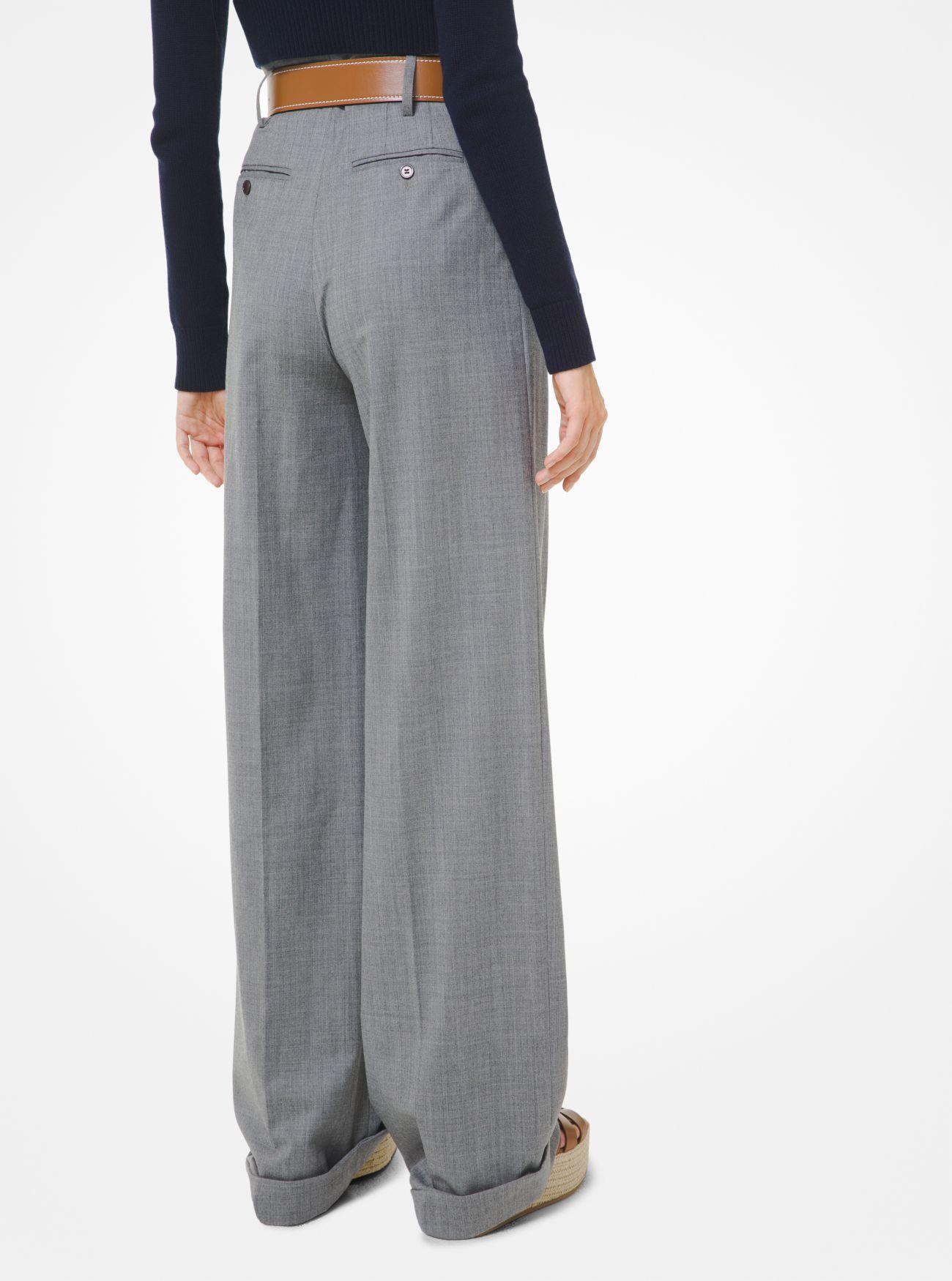 Michael Kors Women's Wool Blend High Rise Pleated Dress Pants Gray