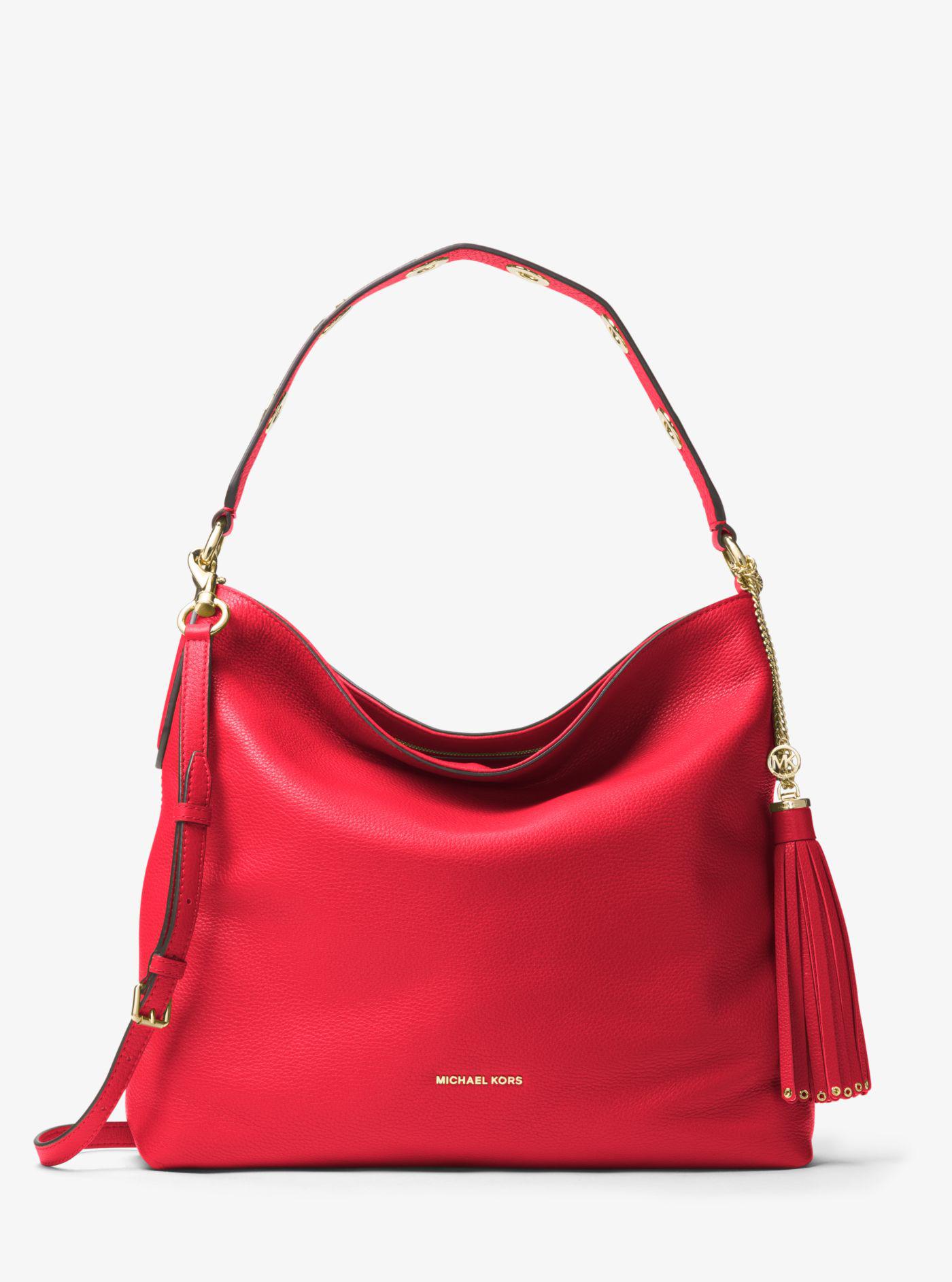Michael Kors Brooklyn Large Leather Shoulder Bag in Red | Lyst