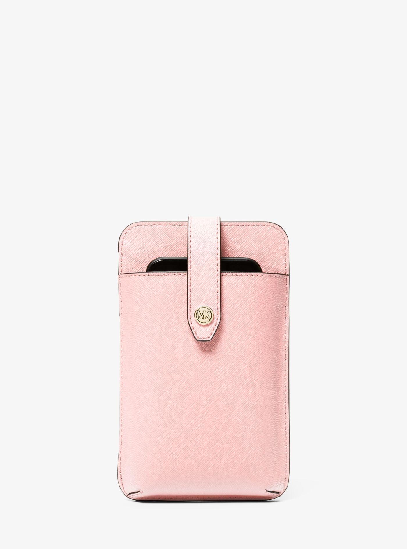 Michael Kors Saffiano Leather Smartphone Crossbody Bag in Pink | Lyst