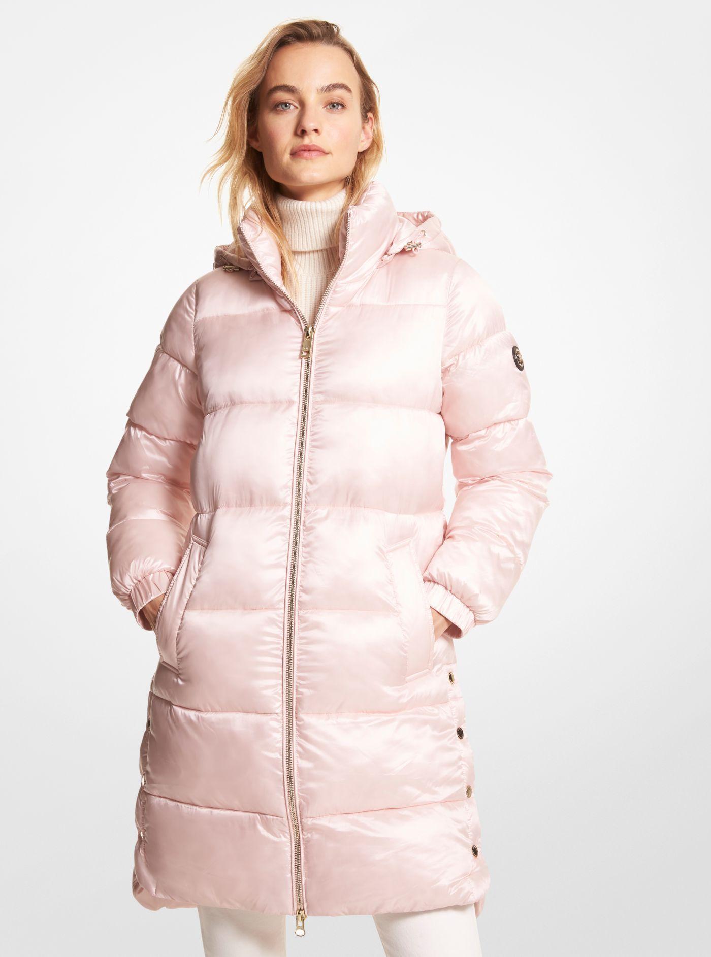 Michael Kors Metallic Satin Ciré Quilted Puffer Coat in Pink | Lyst Canada