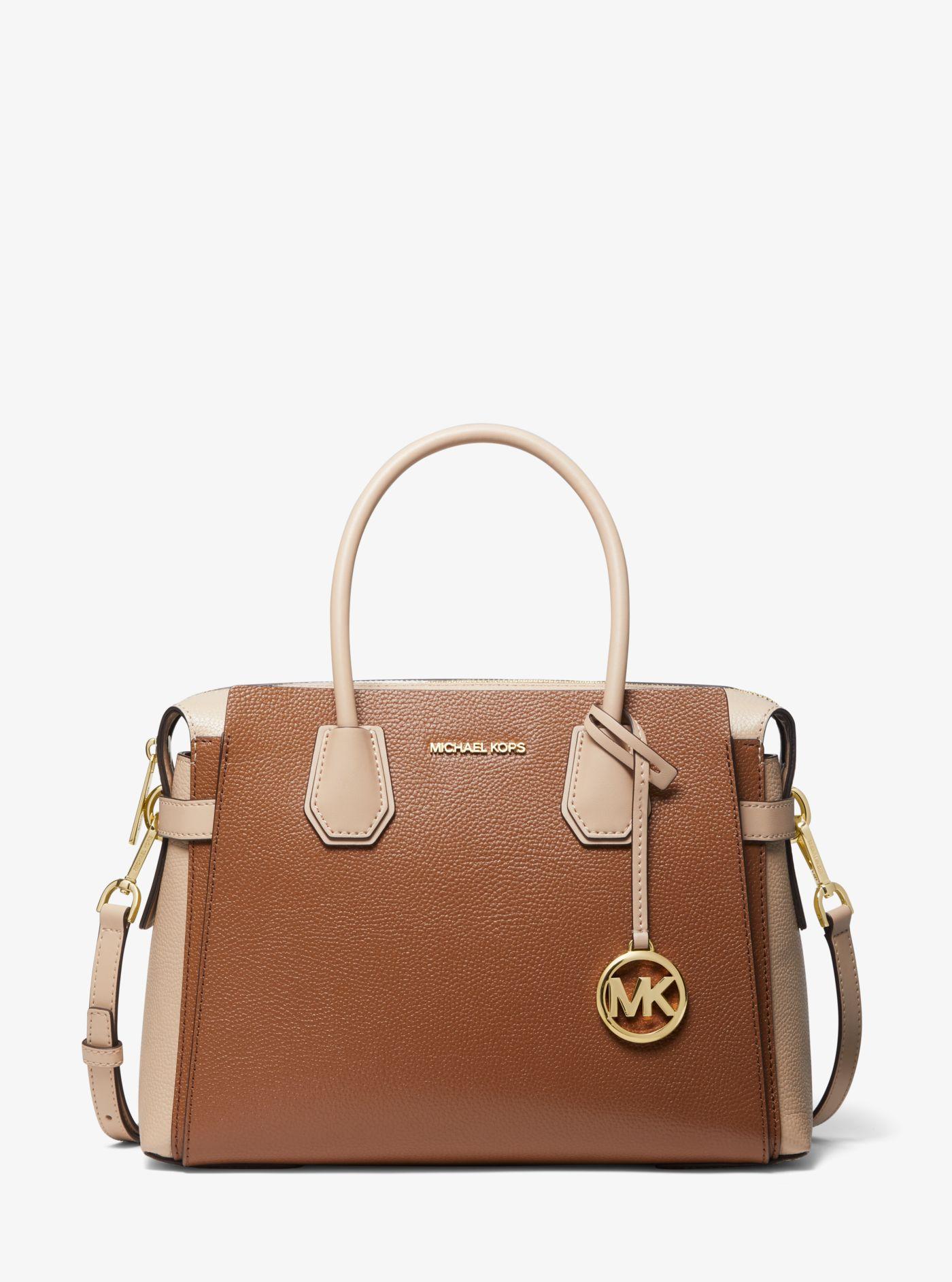 Michael Kors Mercer Medium Two-tone Pebbled Leather Belted Satchel in ...