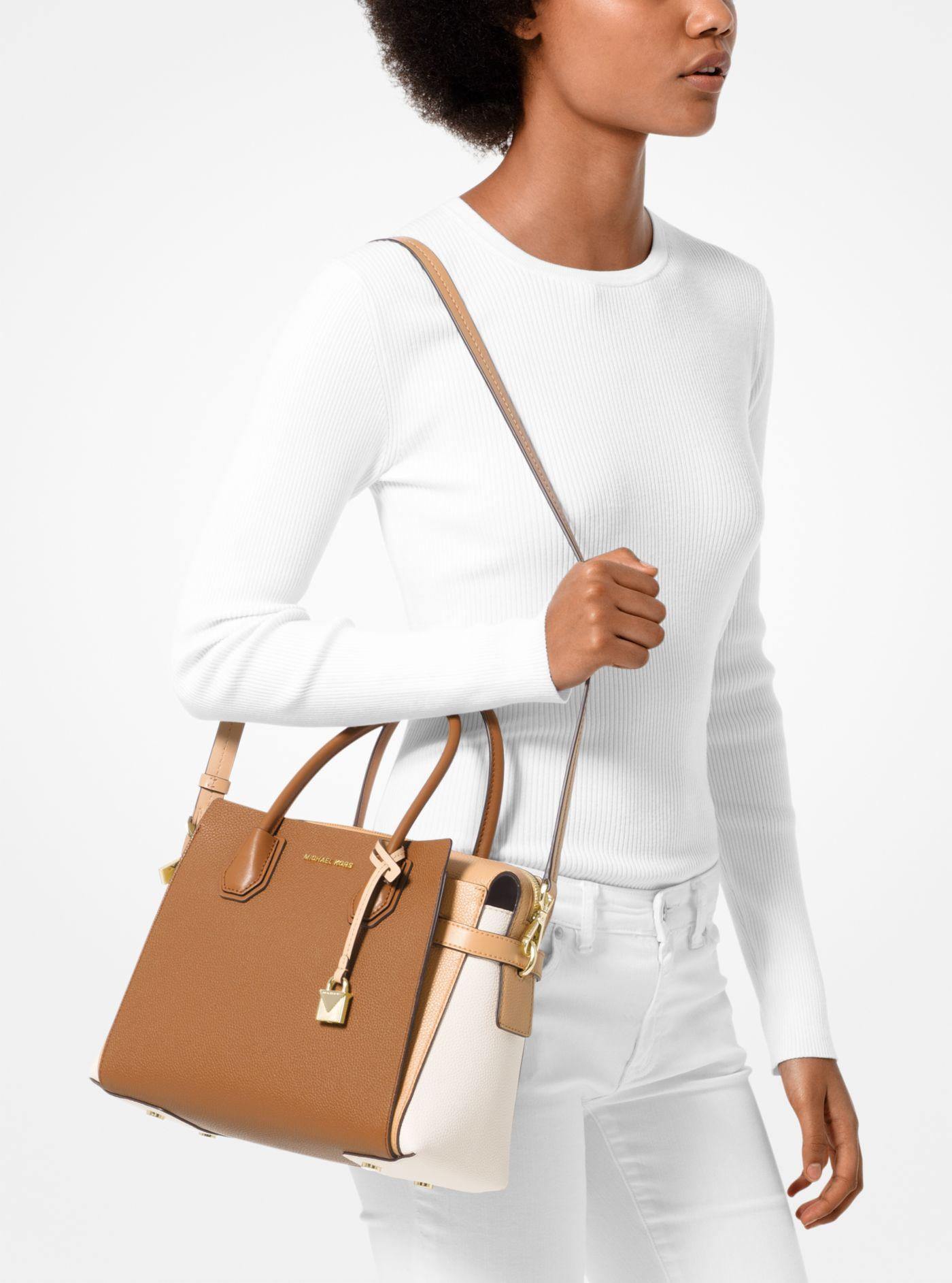 mercer belted tricolor pebble leather satchel