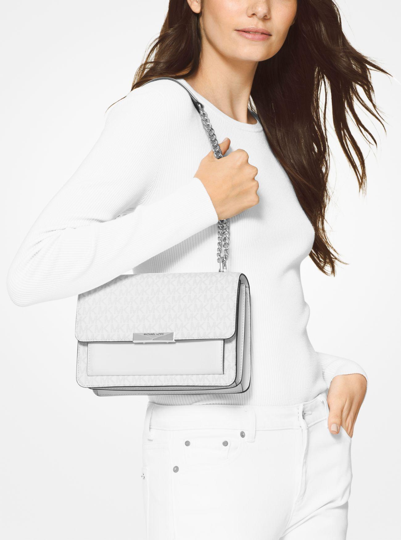 Michael Kors Jade Large Logo And Leather Crossbody Bag in White - Lyst