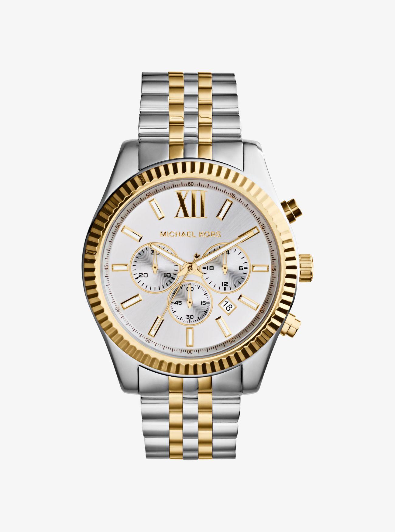 Michael Kors Lexington Two Tone Stainless Steel Men's Chrono Watch in Silver (Metallic) for Men 