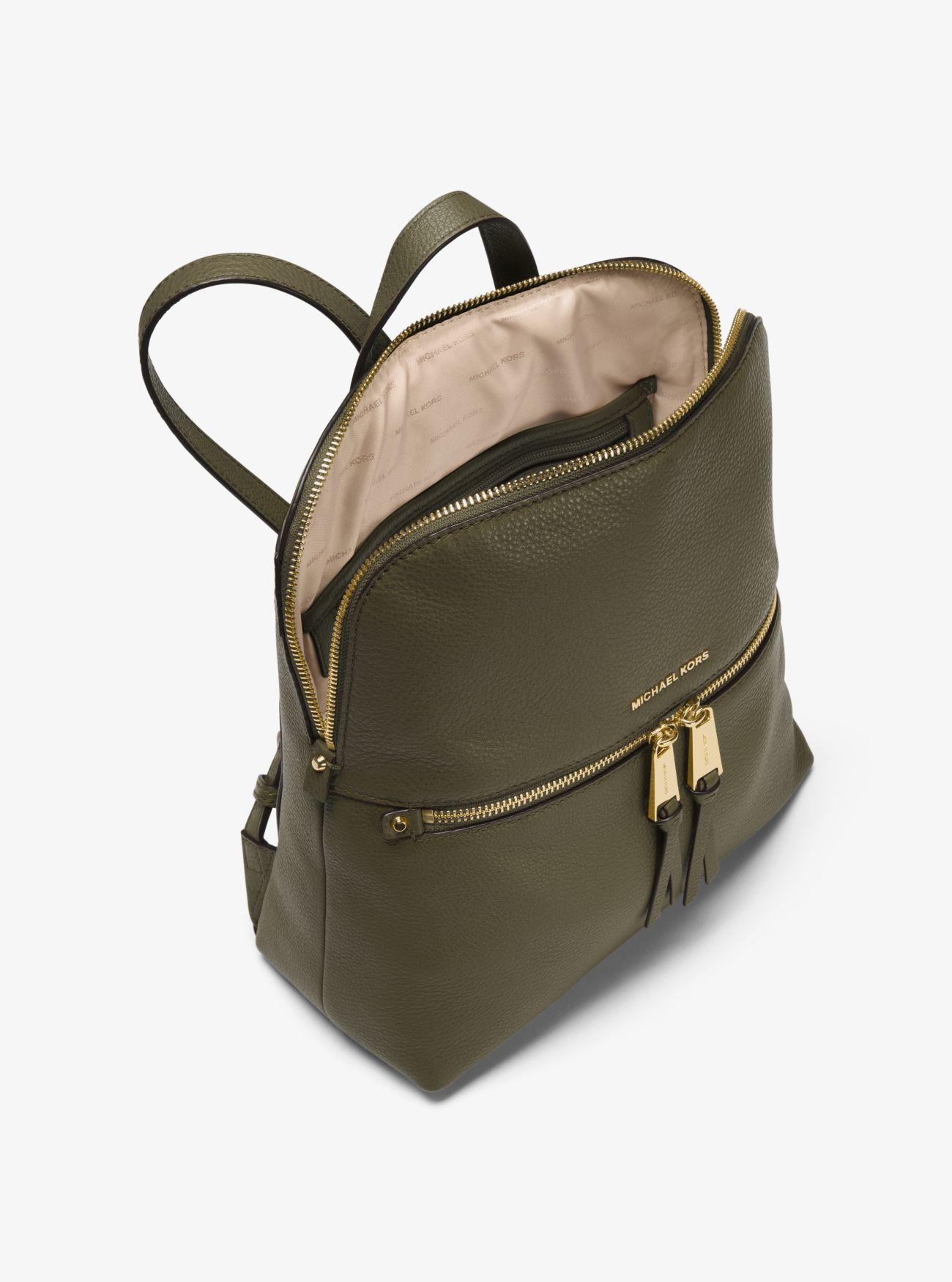 Michael Kors Rhea Medium Slim Leather Backpack in Green | Lyst
