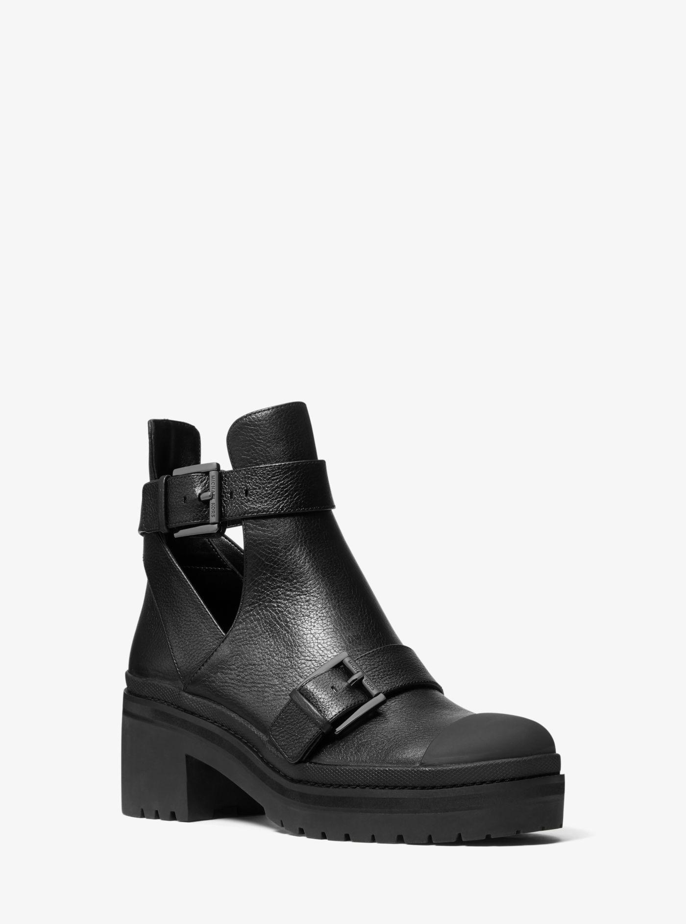 Michael Kors Corey Leather Cutout Ankle Boot in Black | Lyst