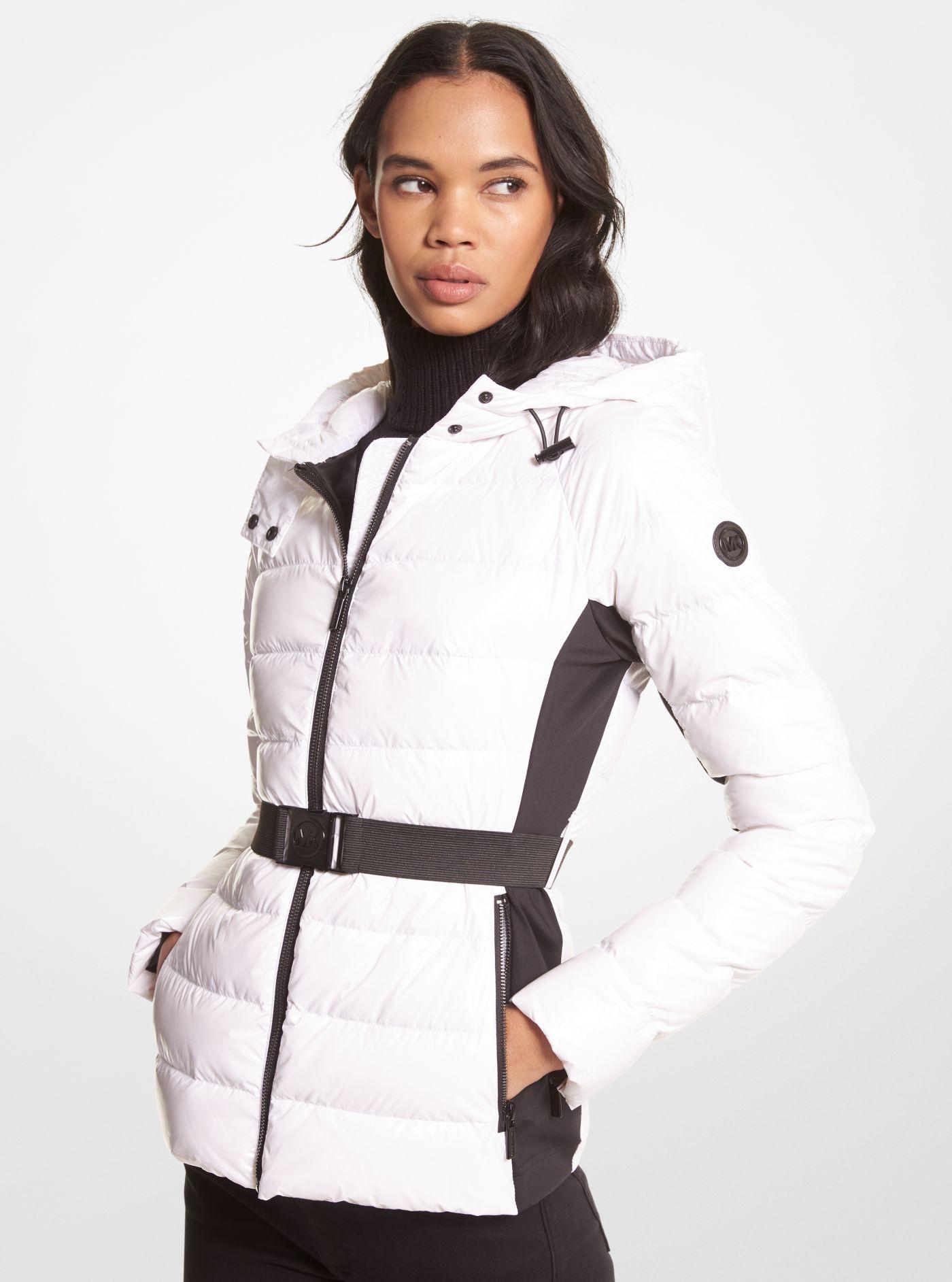 Michael Kors Belted Quilted Nylon Puffer Jacket in White | Lyst