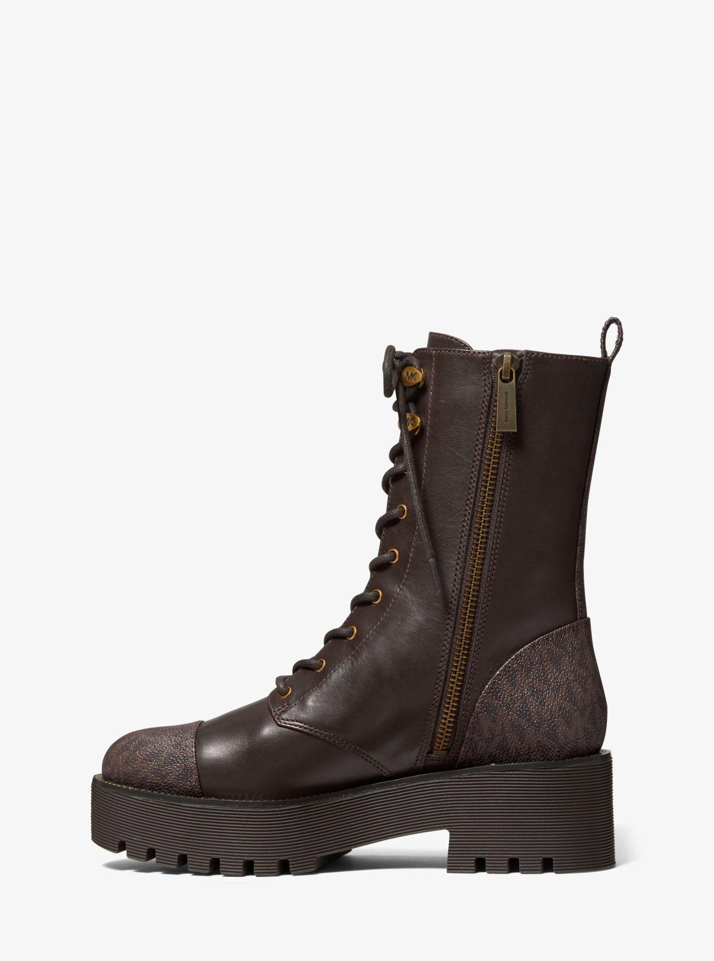 Michael Kors Bryce Leather And Logo Platform Combat Boot in Brown | Lyst
