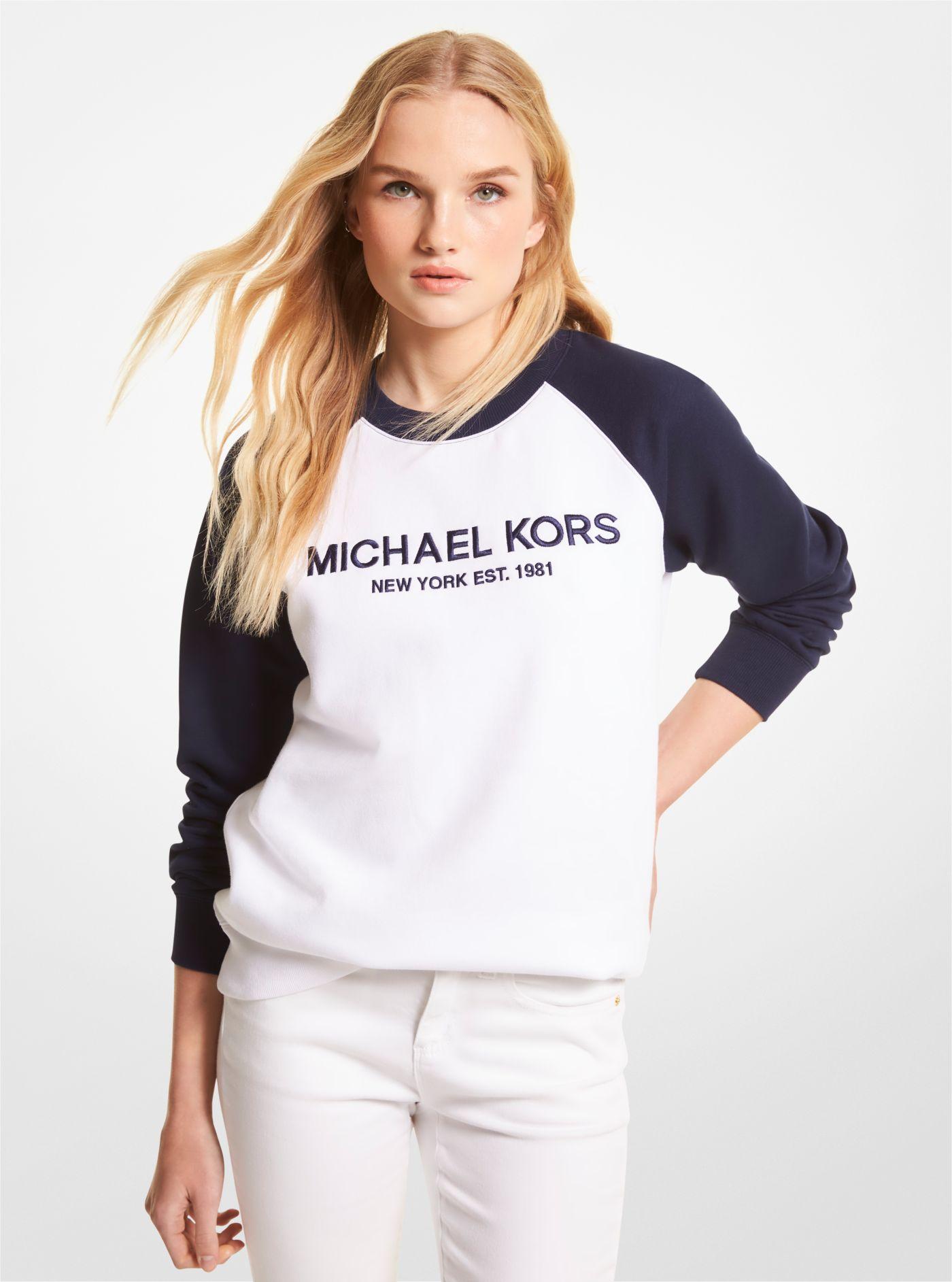 Michael Kors Logo Color-block Cotton Blend Sweatshirt in Blue | Lyst