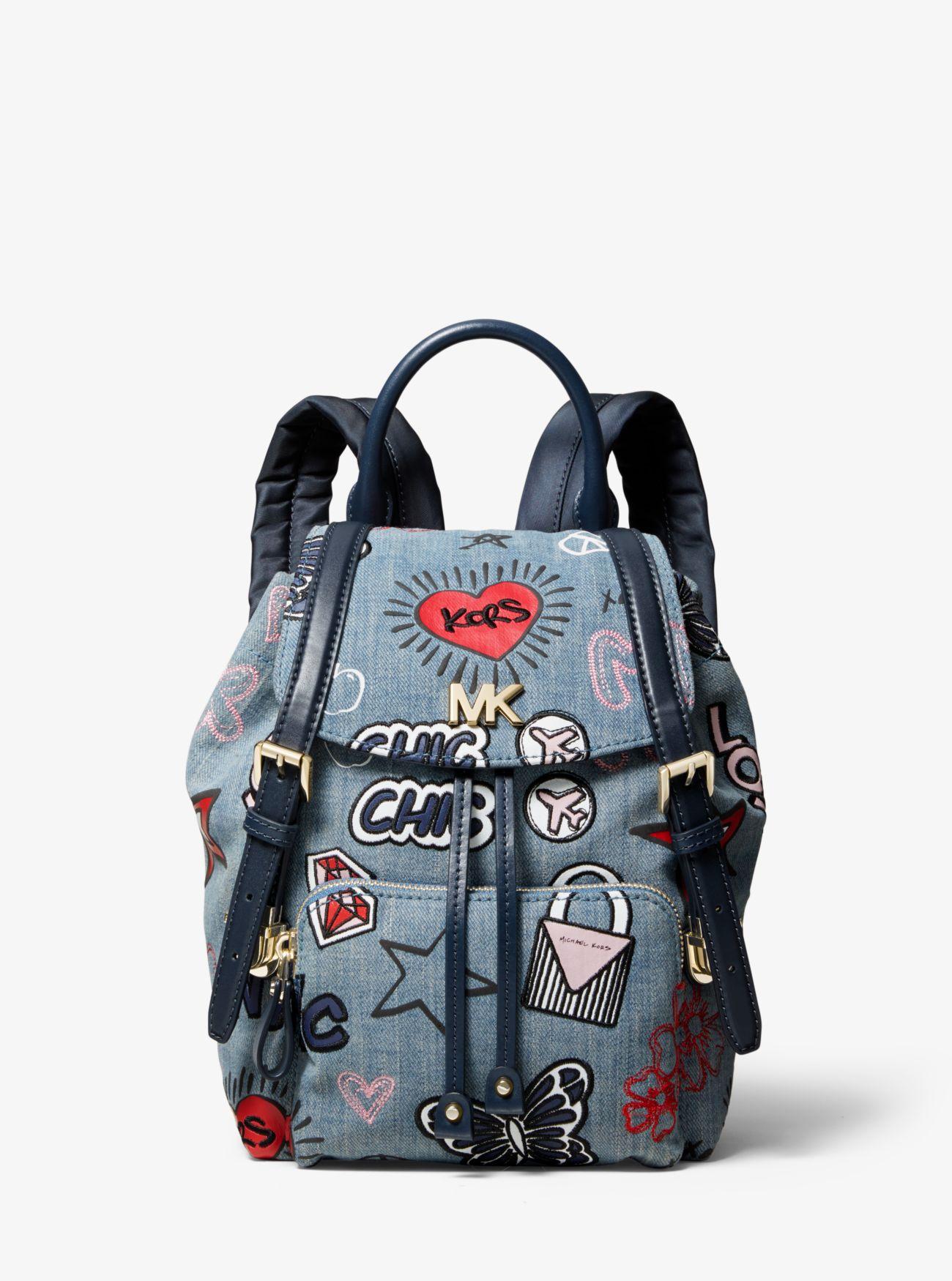 Michael Kors Beacon Small Embroidered Denim Backpack in Washed Denim ...