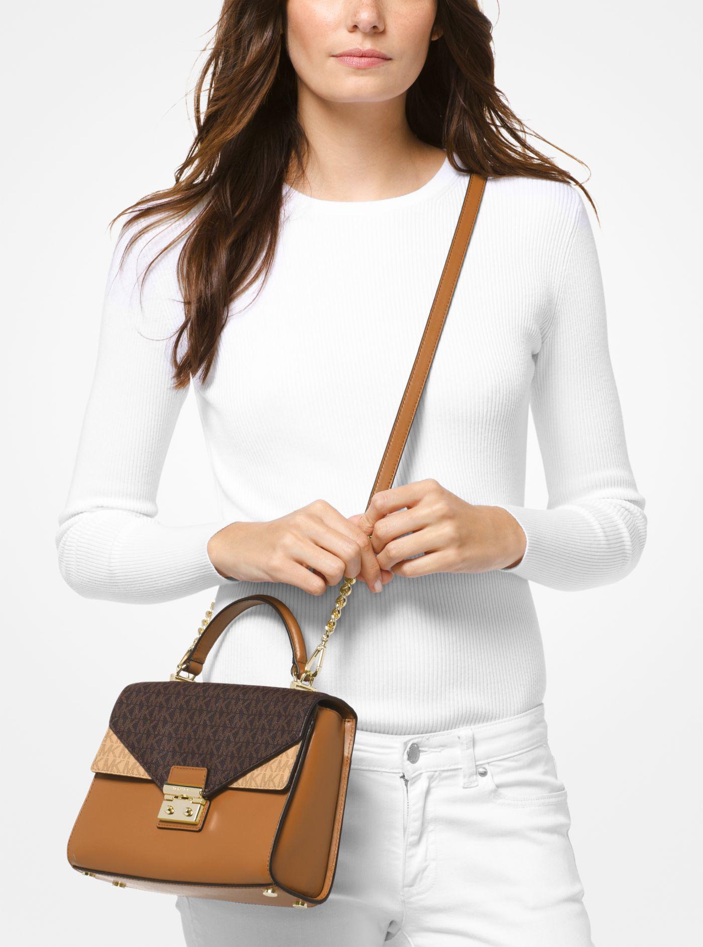 sloan leather and logo satchel