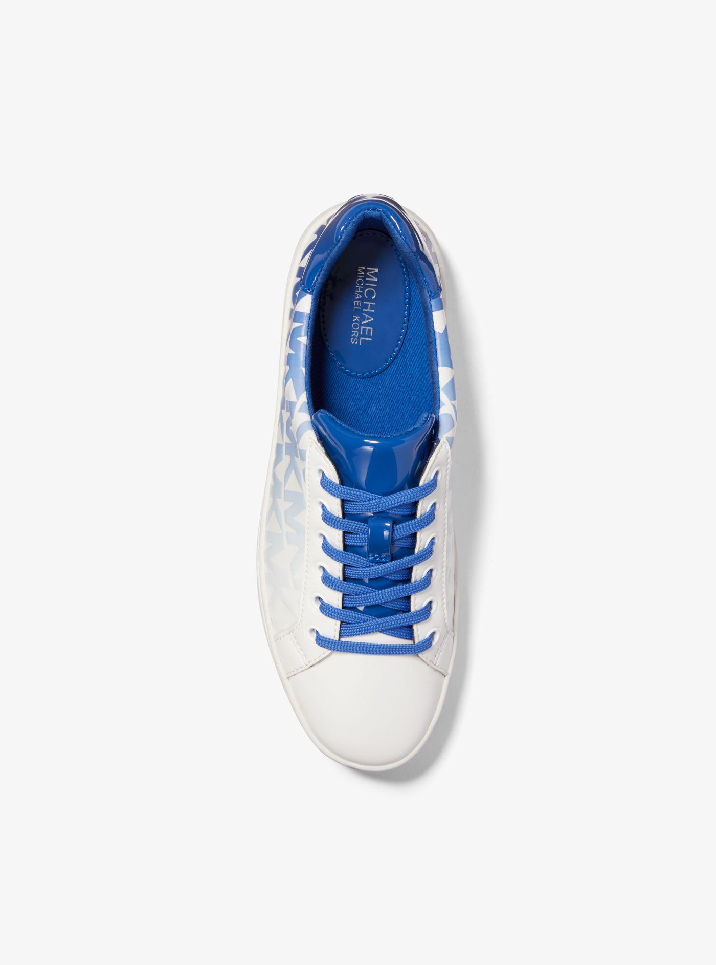 Michael Kors Poppy Graphic Logo Faux Leather Sneaker in Blue | Lyst