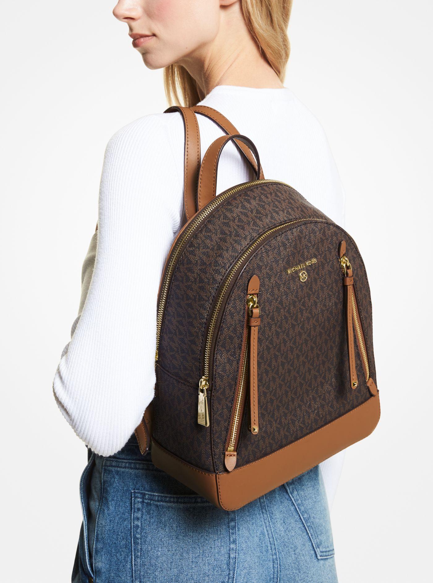 Michael Kors Brooklyn Medium Logo Backpack in Brown | Lyst