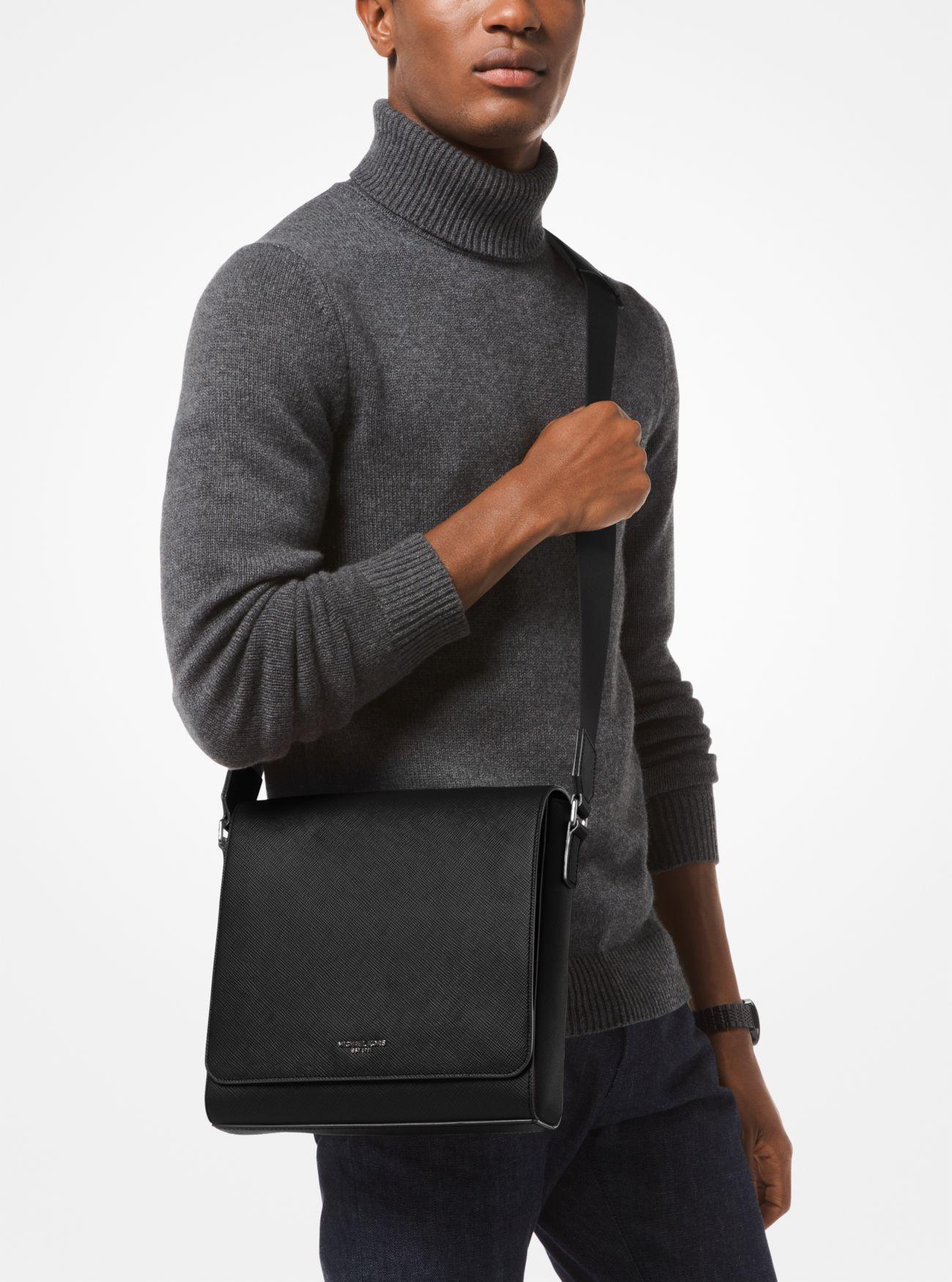 Michael Kors Harrison Medium Leather Messenger Bag in Black for Men - Lyst