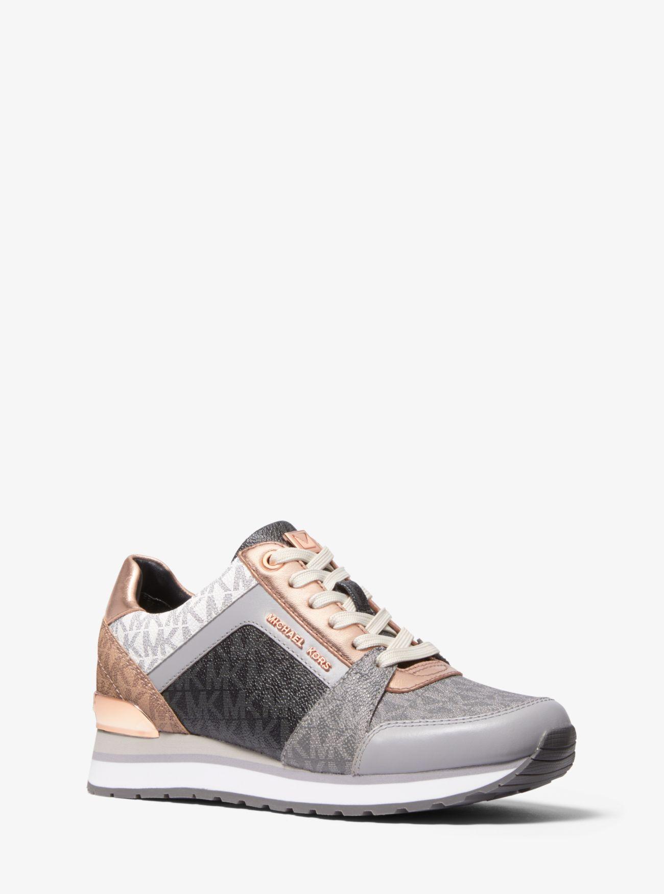 Michael Kors Leather Billie Color-block Logo Trainer in Grey (Gray) | Lyst