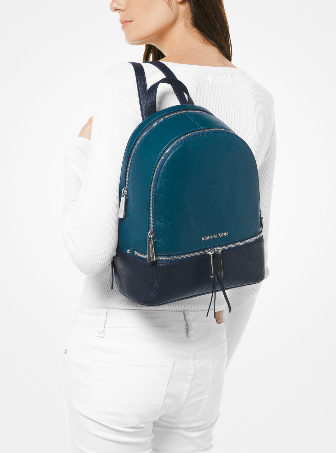 Michael Kors Rhea Medium Colorblock Pebbled Leather Backpack in Blue Lyst