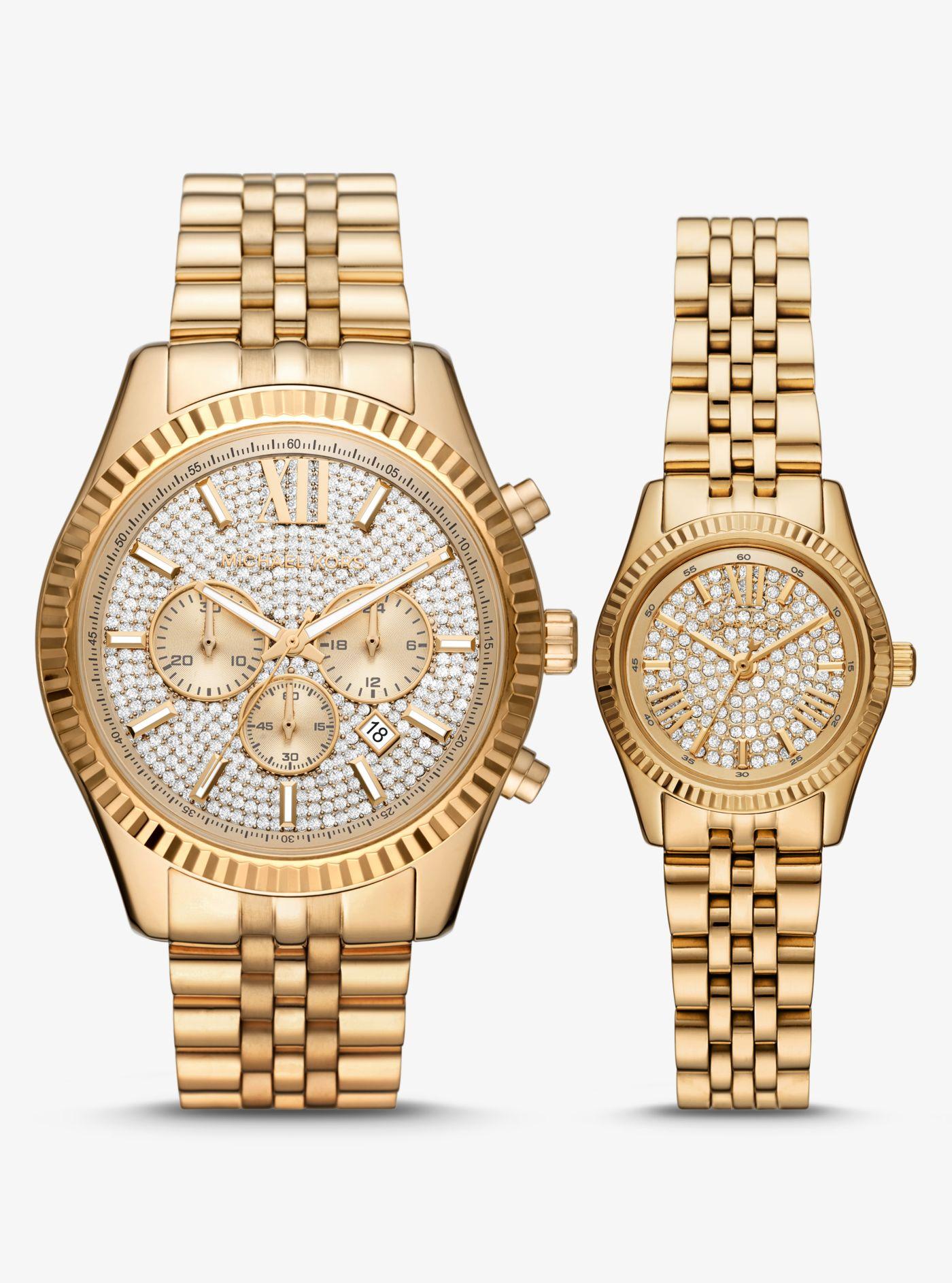 Michael Kors Lexington His And Hers Pavé Gold-tone Watch Set in Metallic -  Lyst