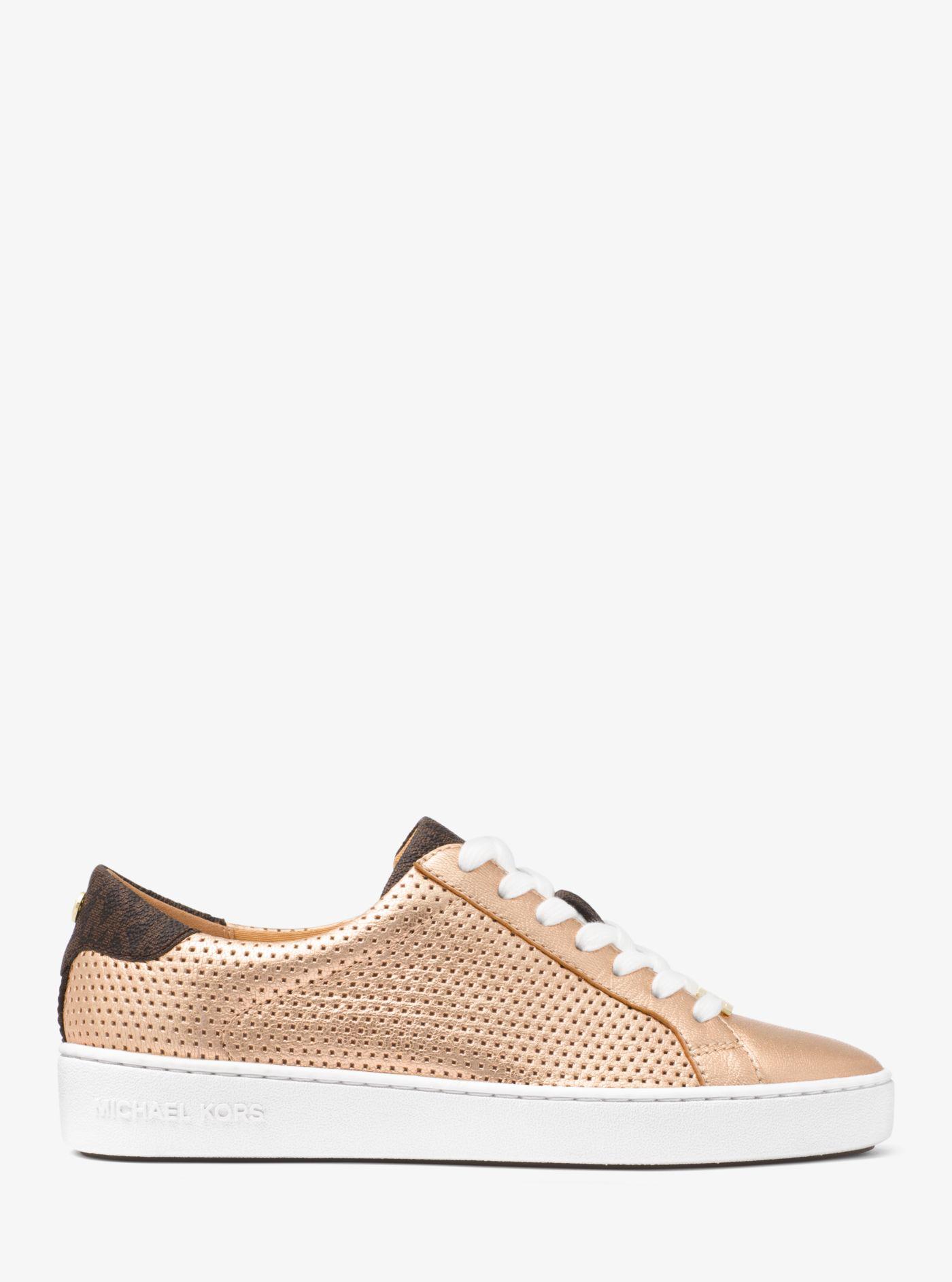 irving perforated metallic leather and logo sneaker